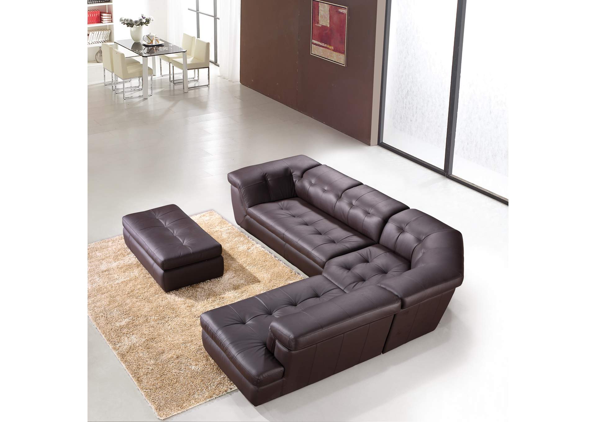 397 Italian Leather Sectional Chocolate Color In Right Hand Facing image 3