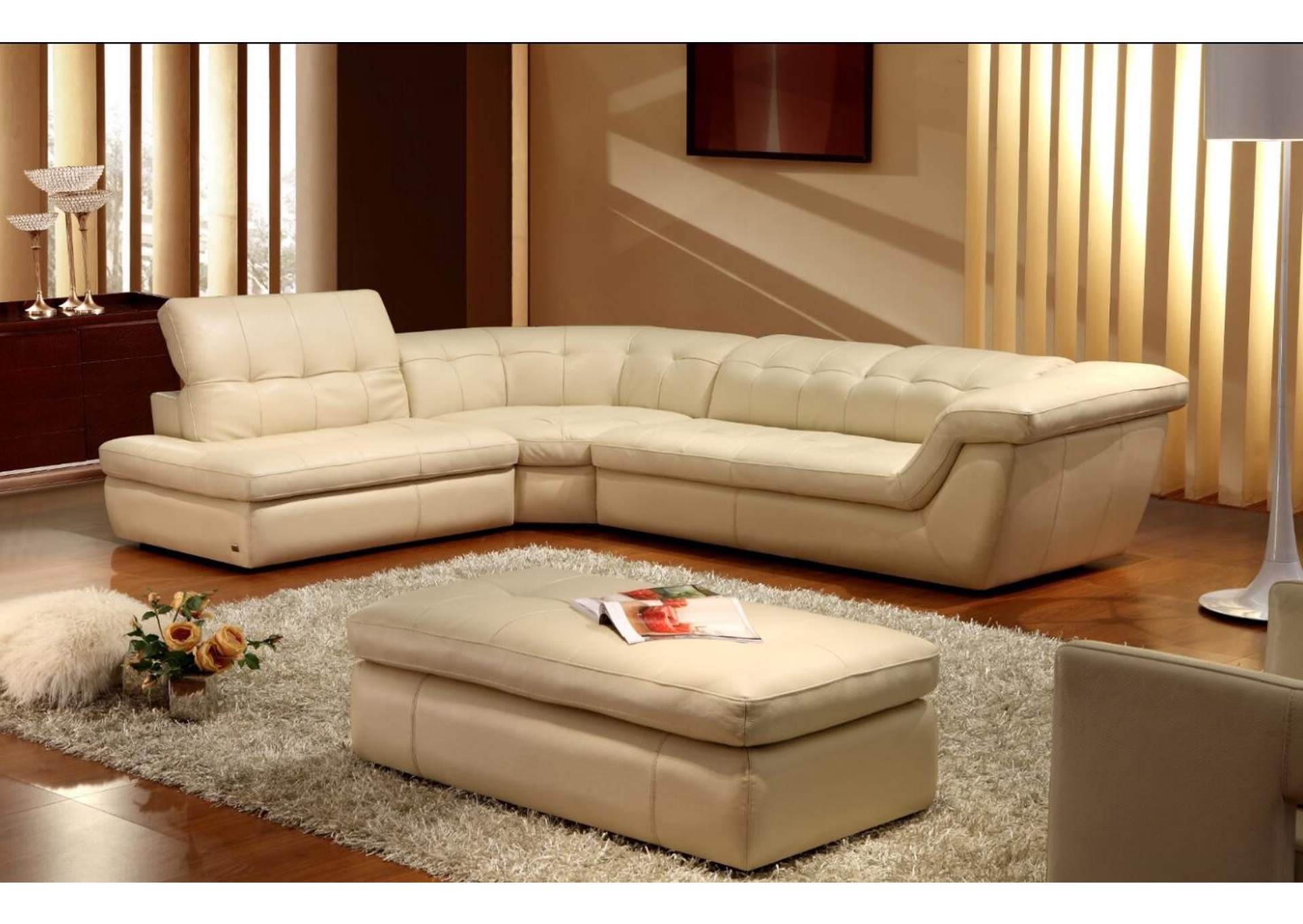 397 Italian Leather Sectional Beige Color In Left Hand Facing image 3