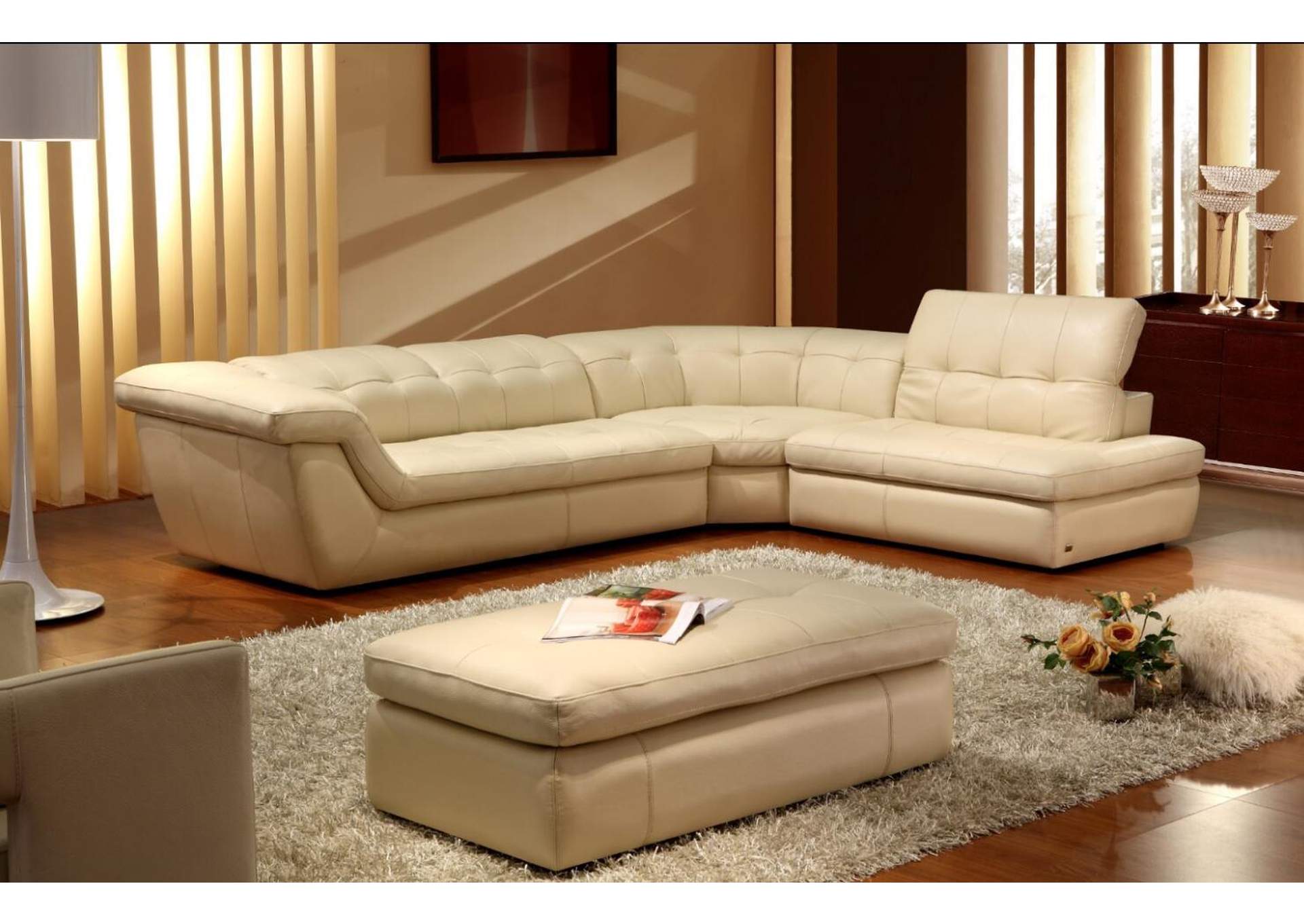 397 Italian Leather Sectional Beige Color Right Hand Facing image 3