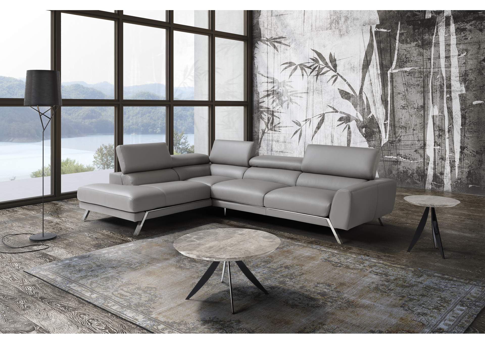 Mood Grey Leather Sectional Left Hand Facing image 1