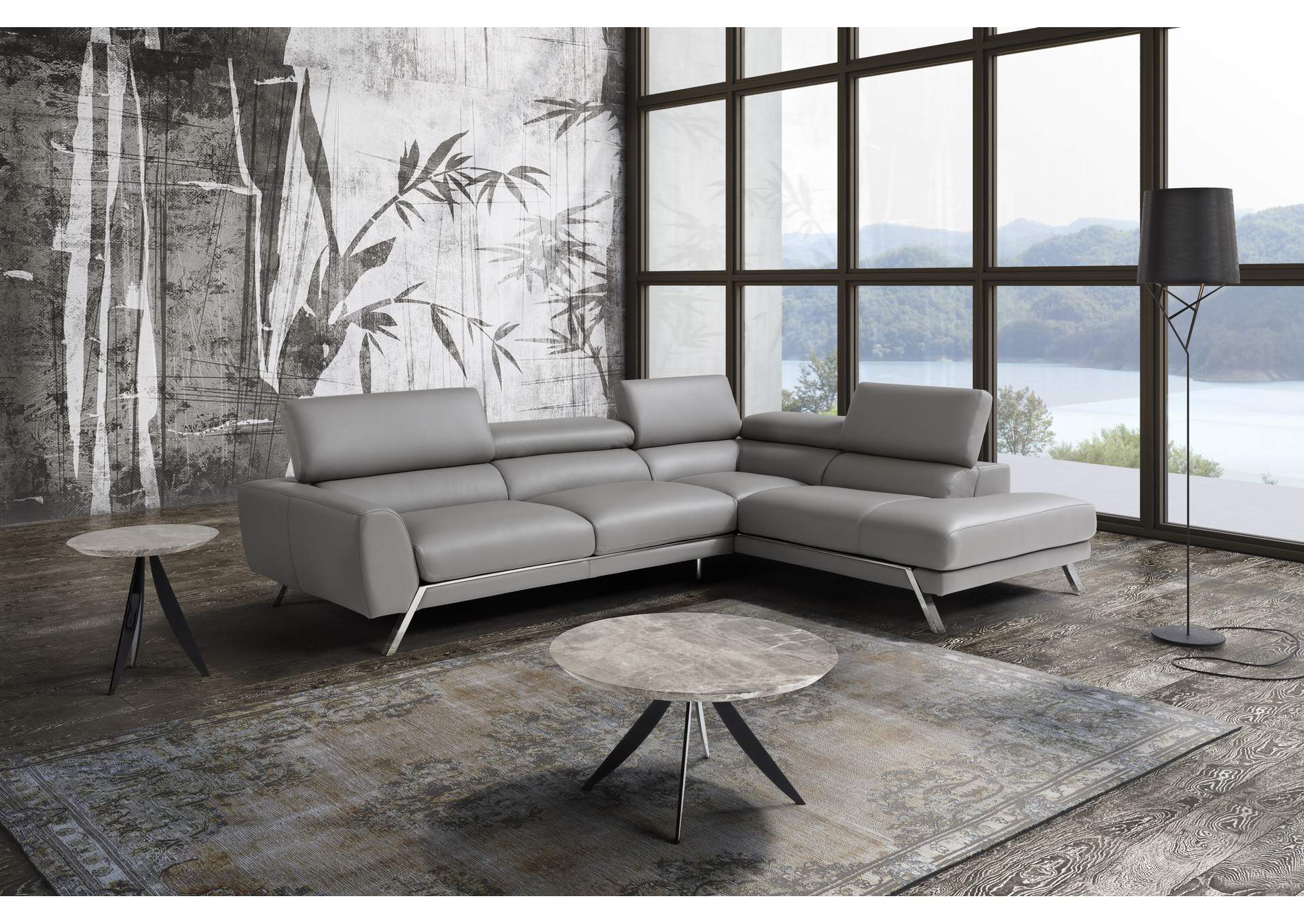 Mood Grey Leather Sectional Right Hand Facing image 1