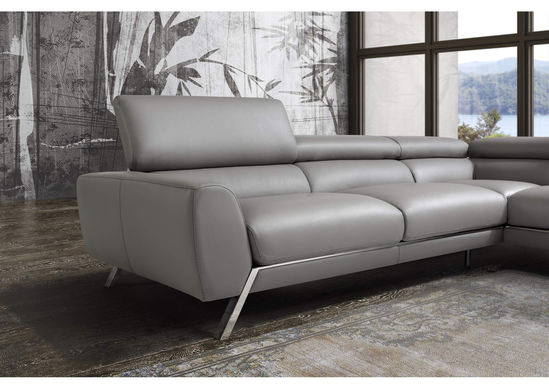 Mood Grey Leather Sectional Right Hand Facing image 6