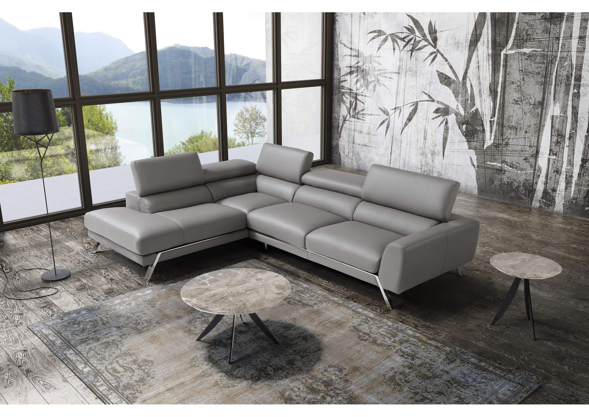 Mood Grey Leather Sectional Left Hand Facing image 4