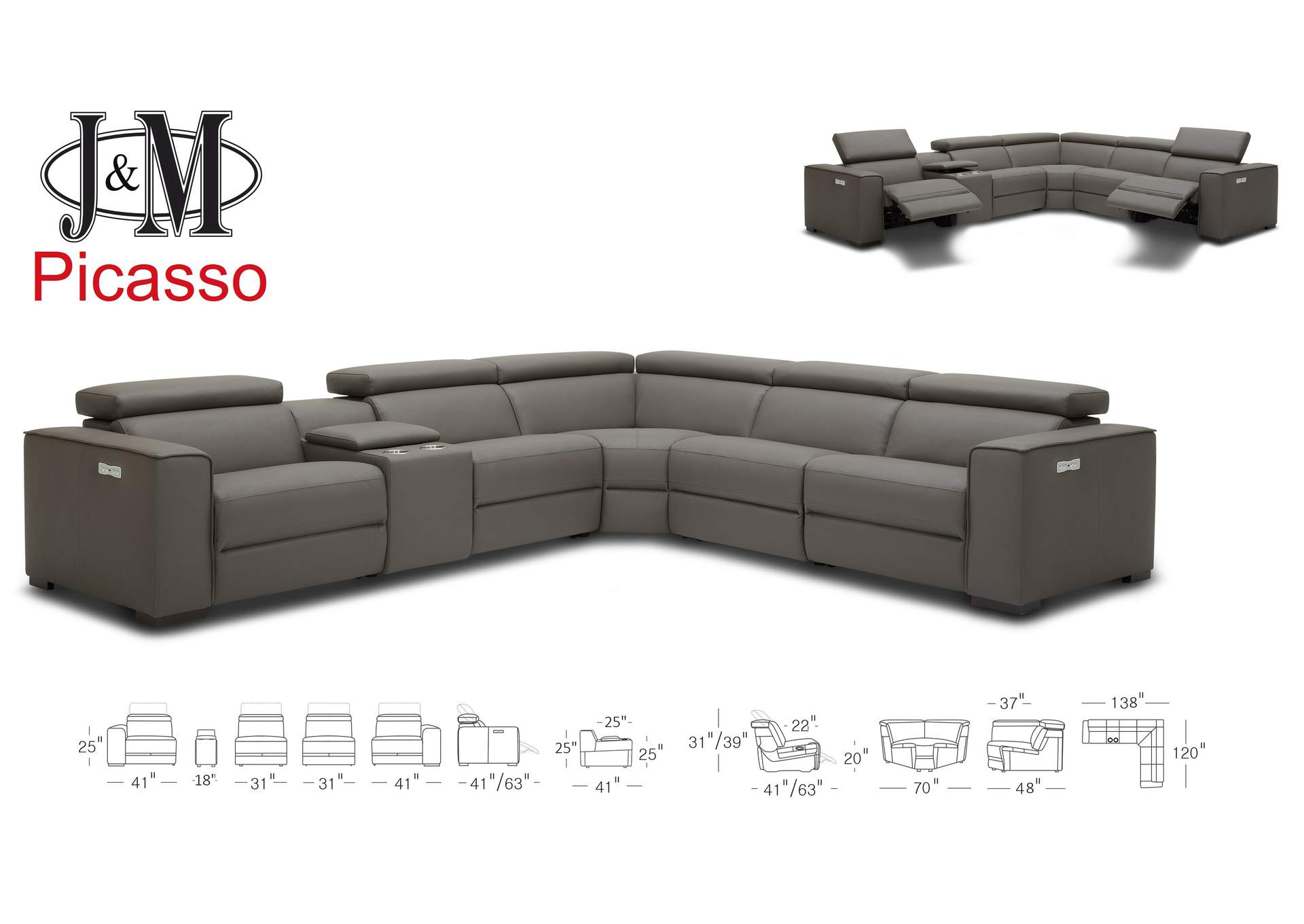 Picasso Motion Sectional In Dark Grey image 16