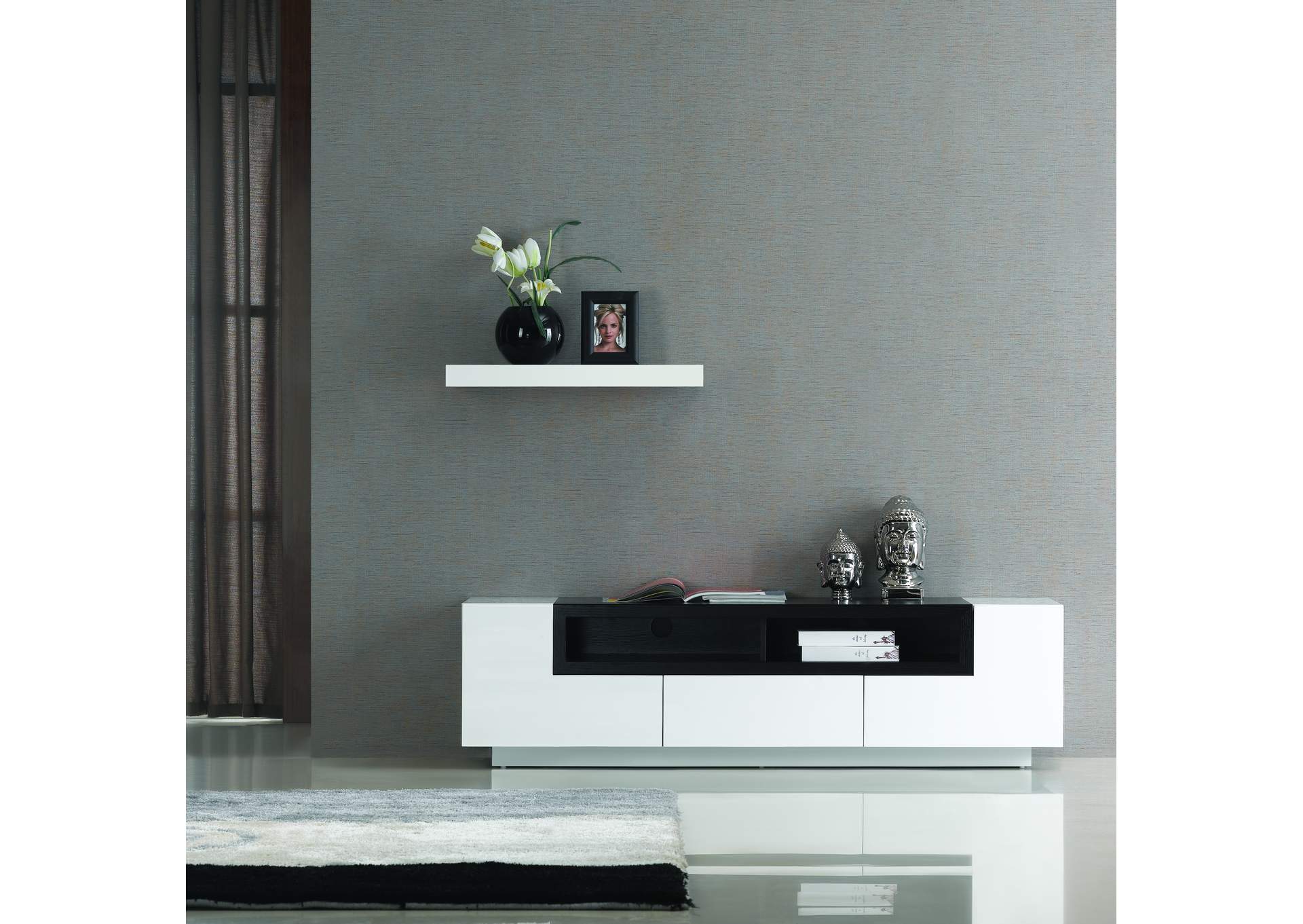 TV Stand 002 In White High Gloss & Dark Oak image 1