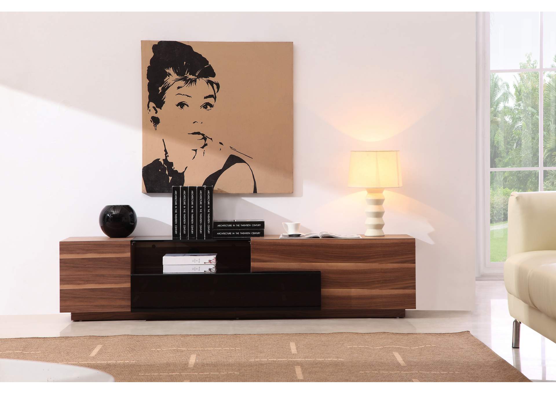 TV Stand 015 In Walnut & Black High Gloss image 1