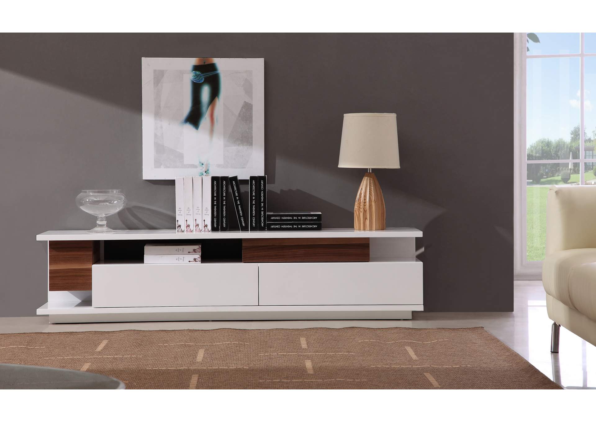 TV Stand 061 In White High Gloss & Walnut image 1