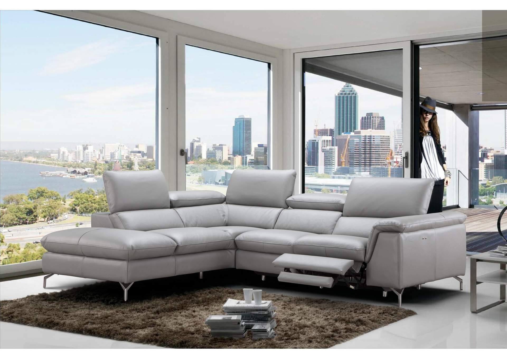 Viola Premium Leather Sectional In Left Hand Facing Chaise image 1