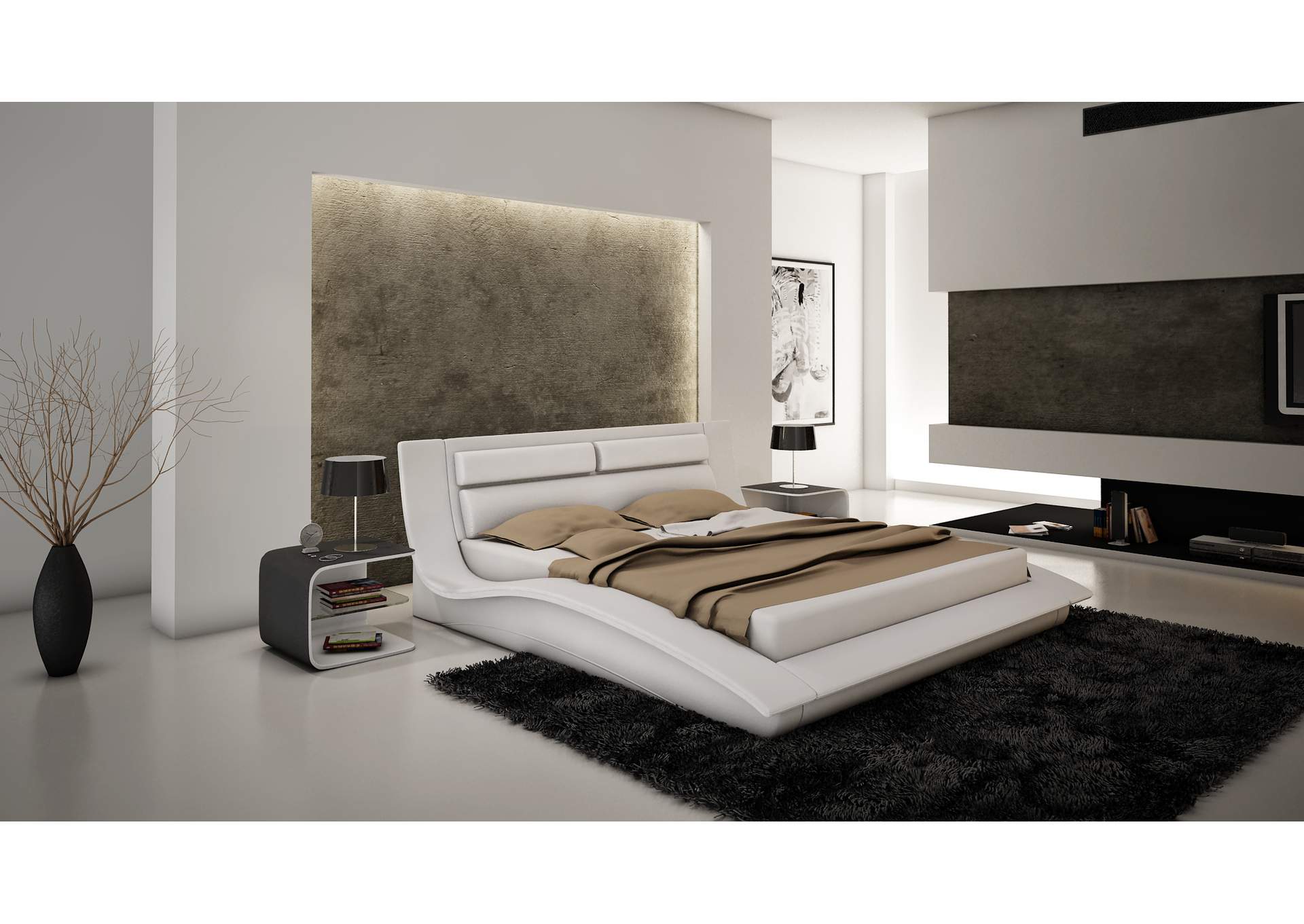 Wave Queen Size Bed In White image 1