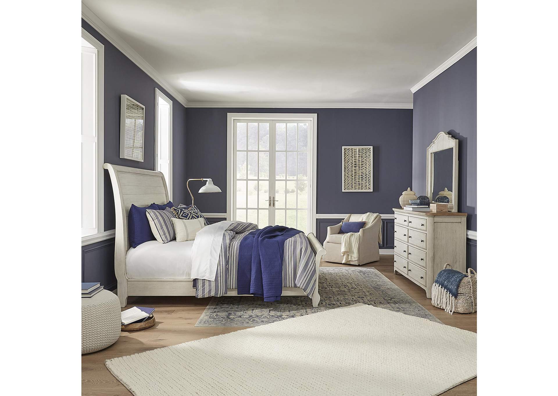 Farmhouse Reimagined King Sleigh Bed, Dresser & Mirror image 1