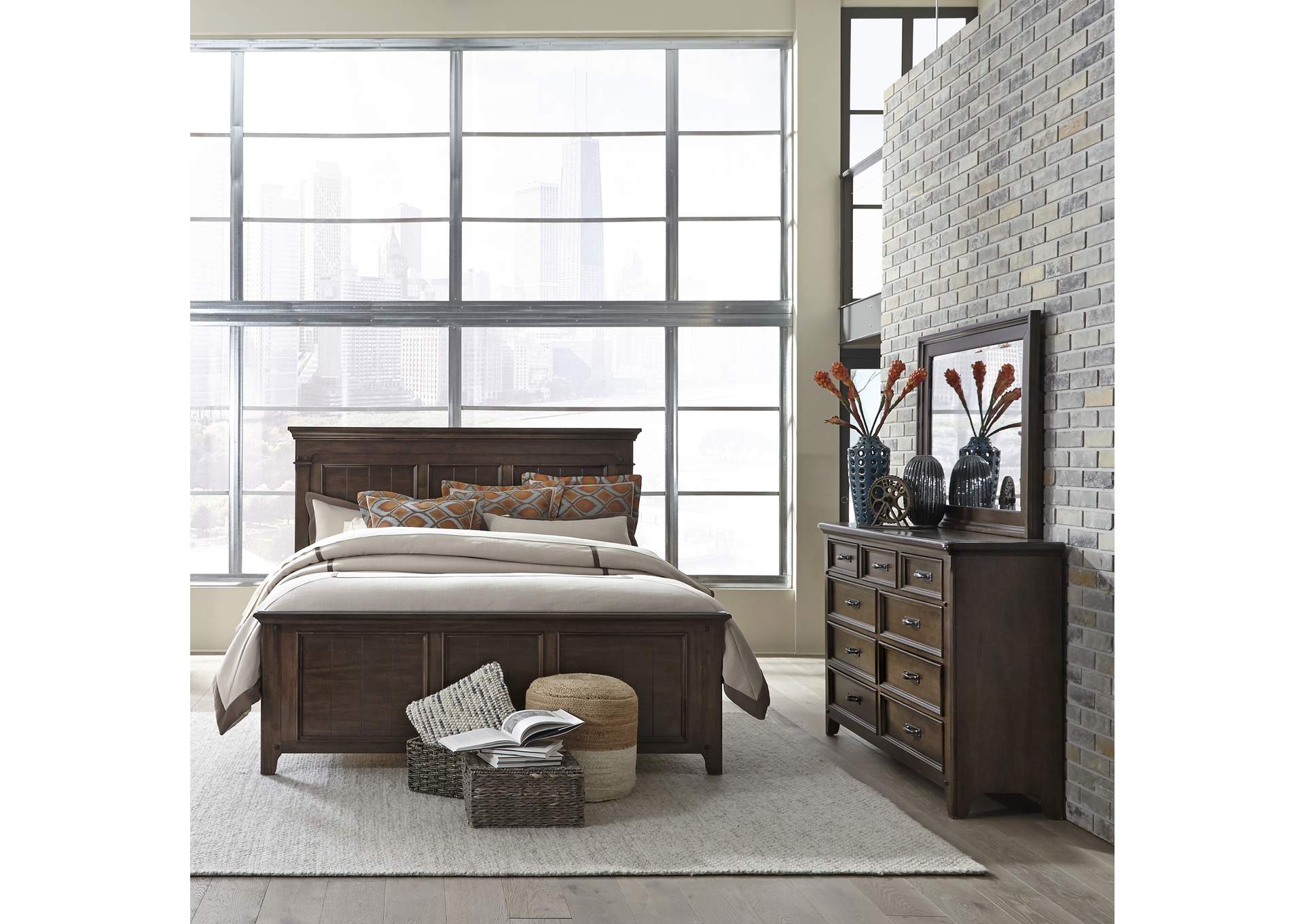 Saddlebrook King Panel Bed, Dresser & Mirror