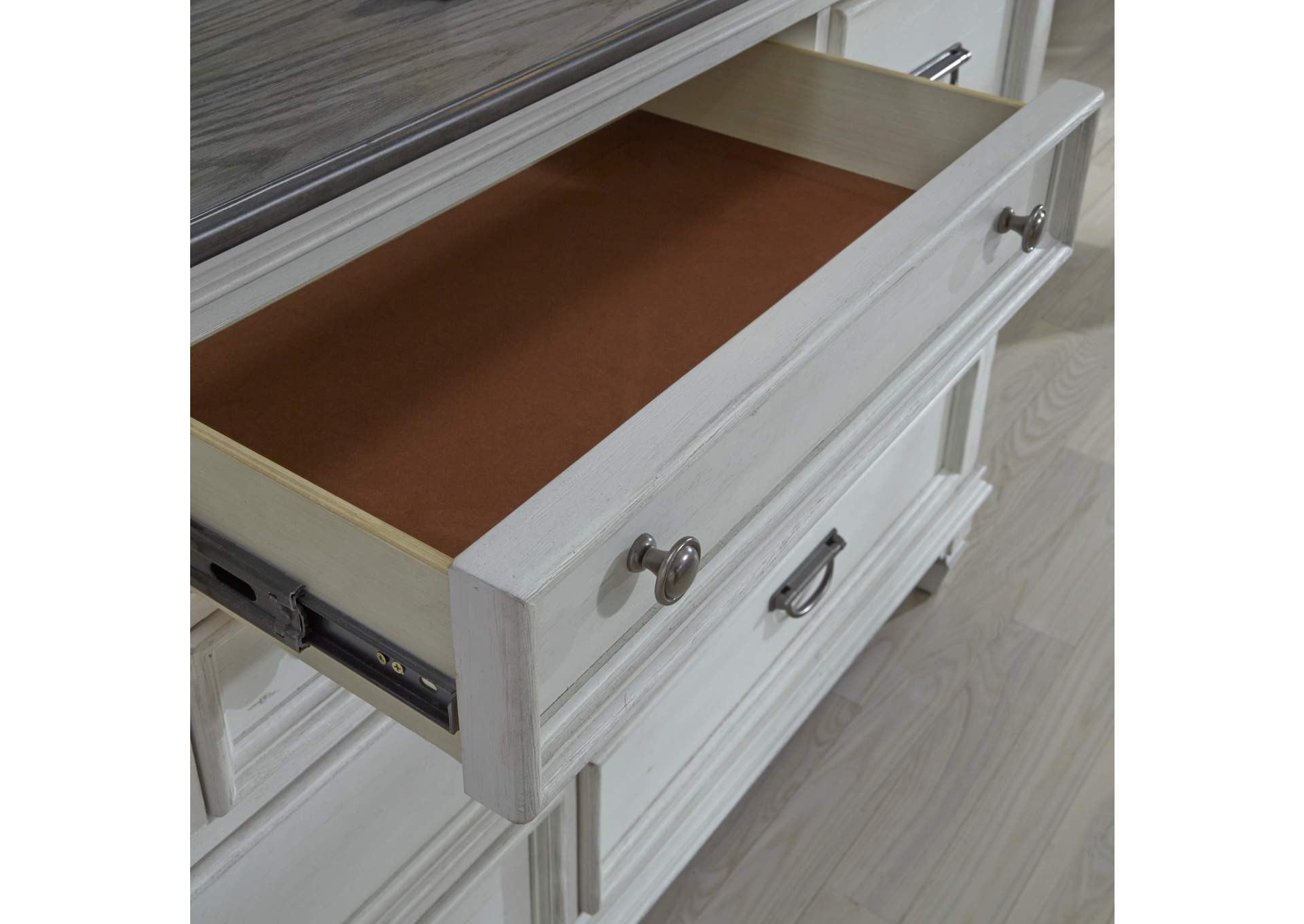 Allyson Park Queen Panel Bed, Dresser & Mirror, Chest