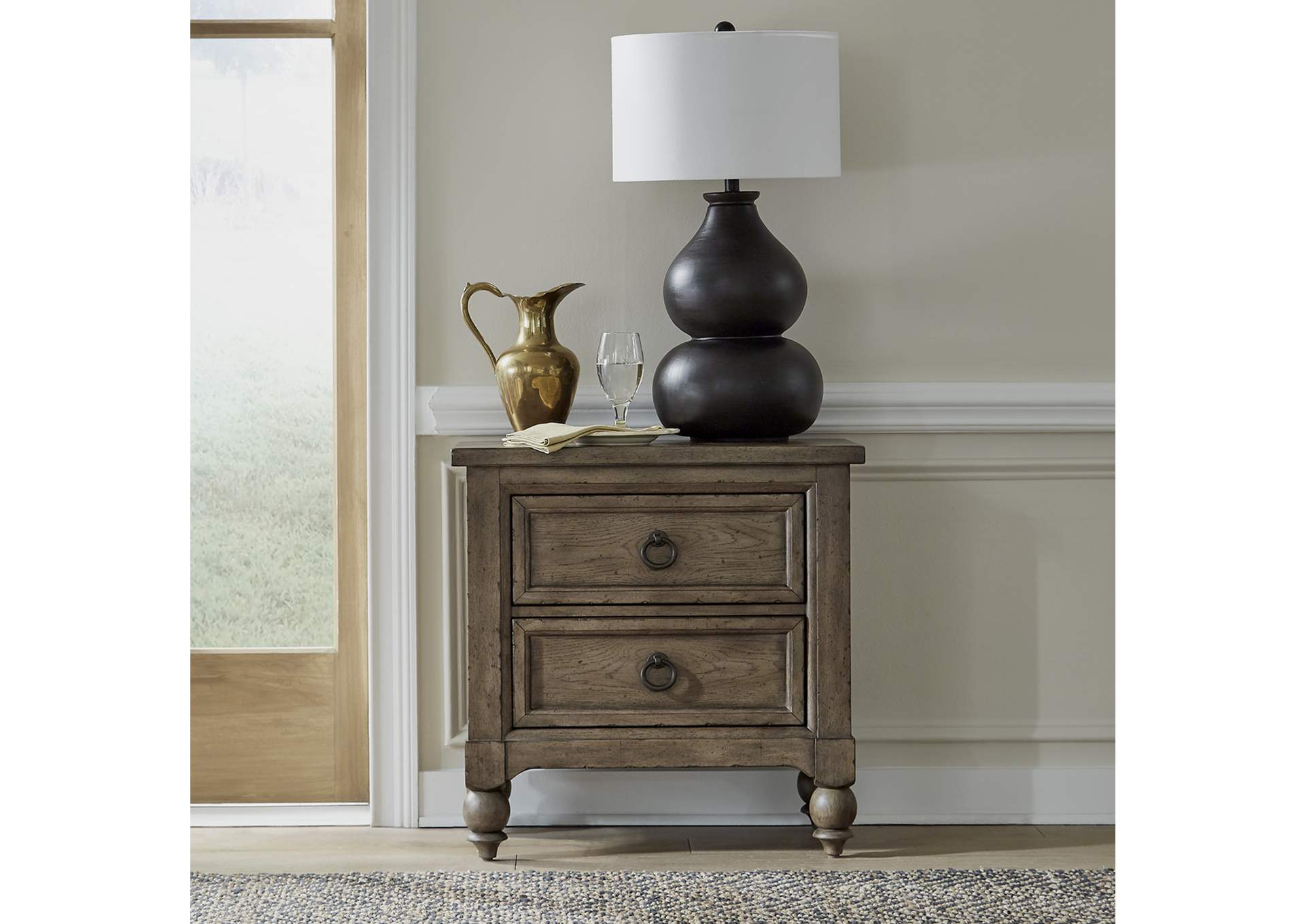 Americana Farmhouse 2 Drawer Nightstand with Charging Station - Black