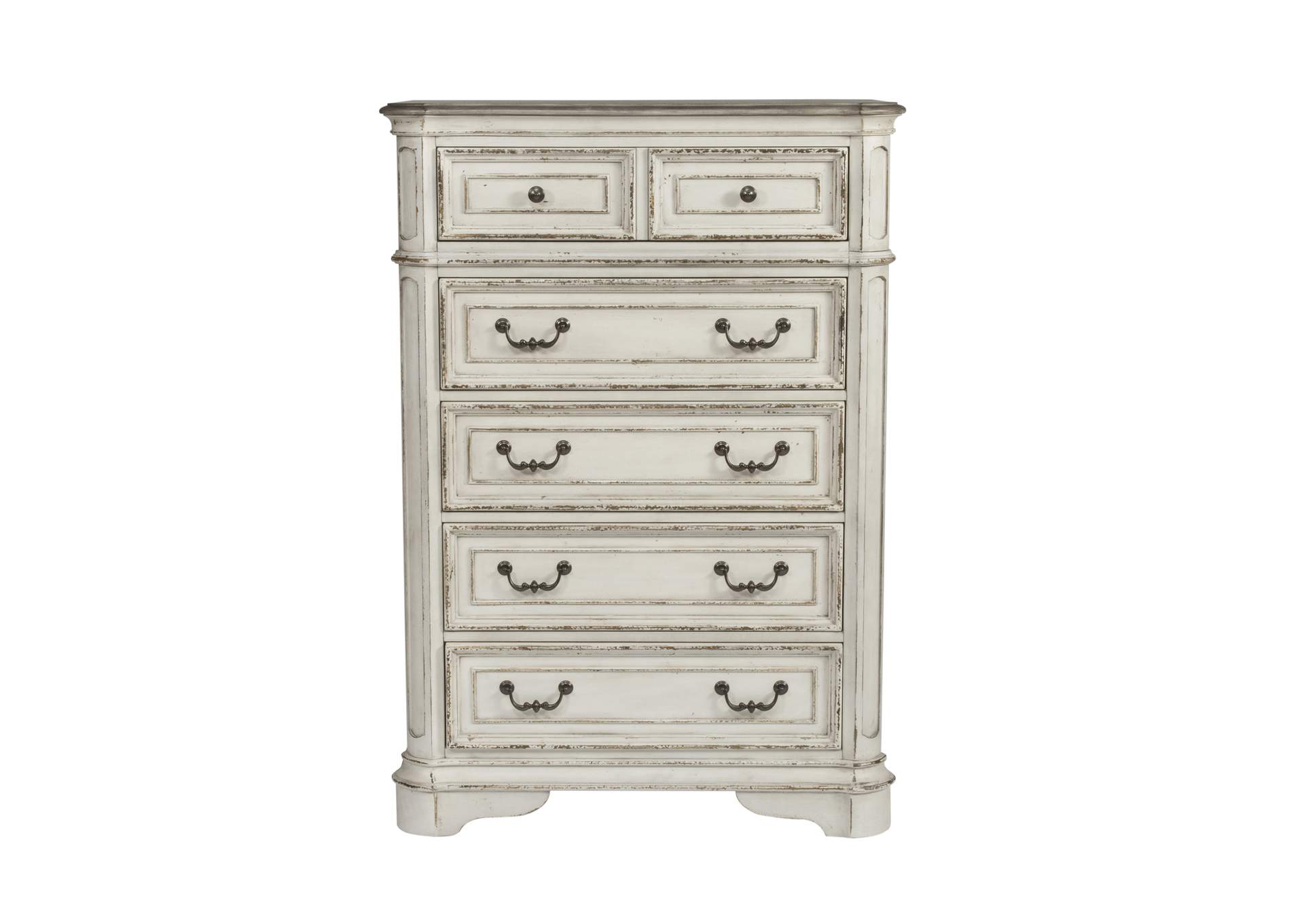 Magnolia Manor Queen Upholstered Bed, Dresser & Mirror, Chest