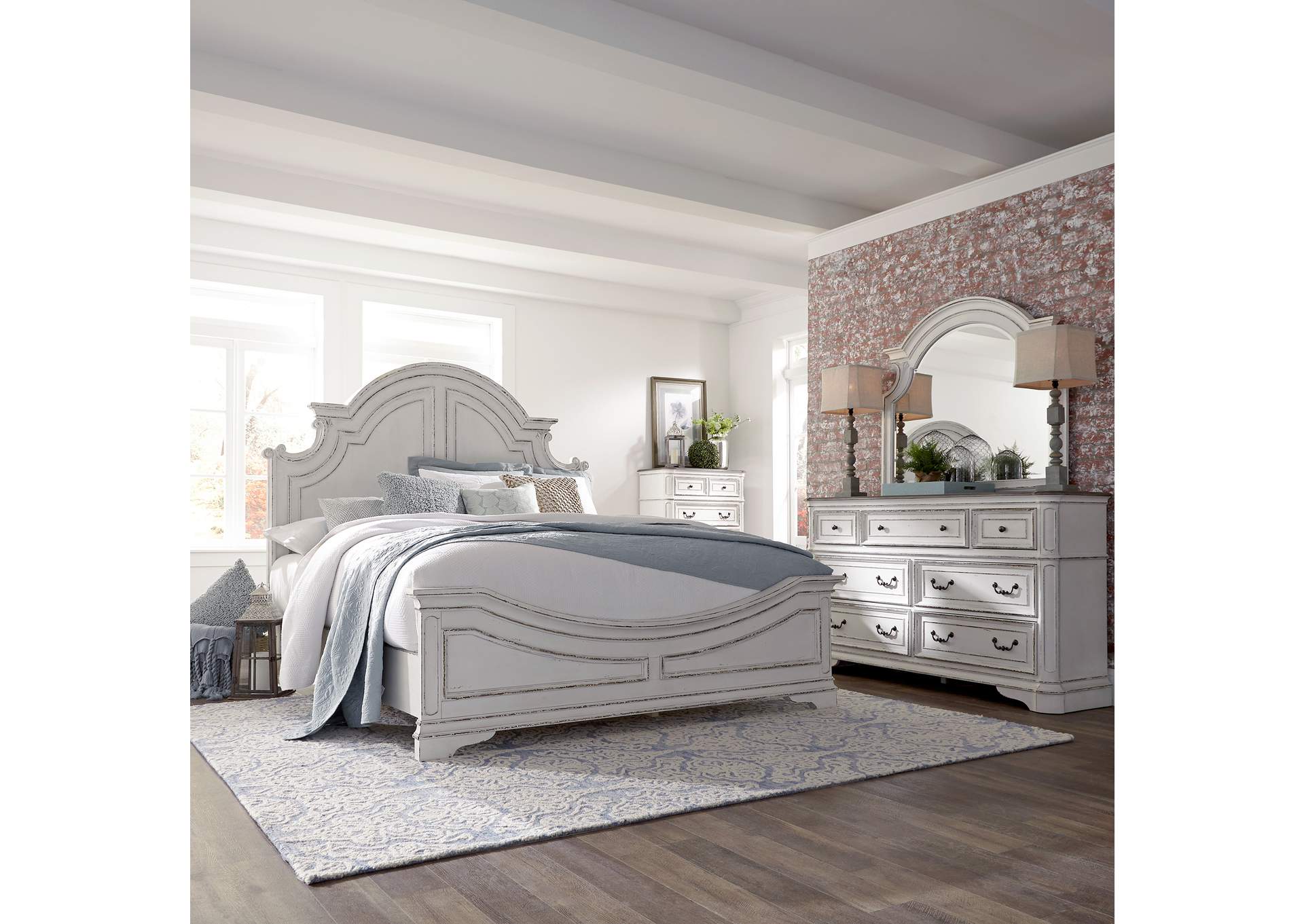 Magnolia Manor Queen Panel Bed, Dresser & Mirror, Chest
