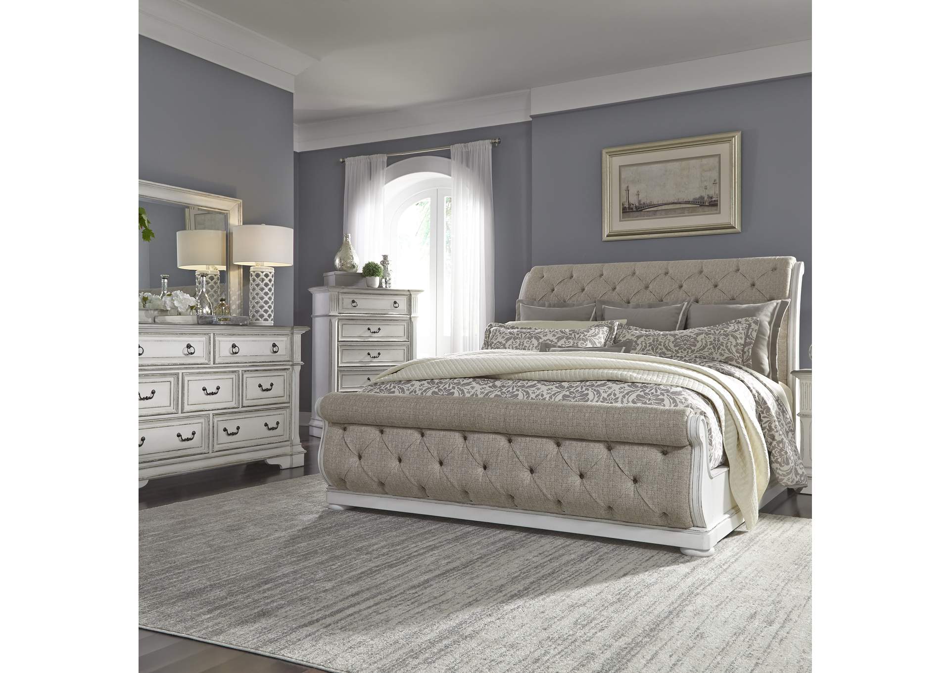 Abbey Park California King Sleigh Bed, Dresser & Mirror, Chest image 1