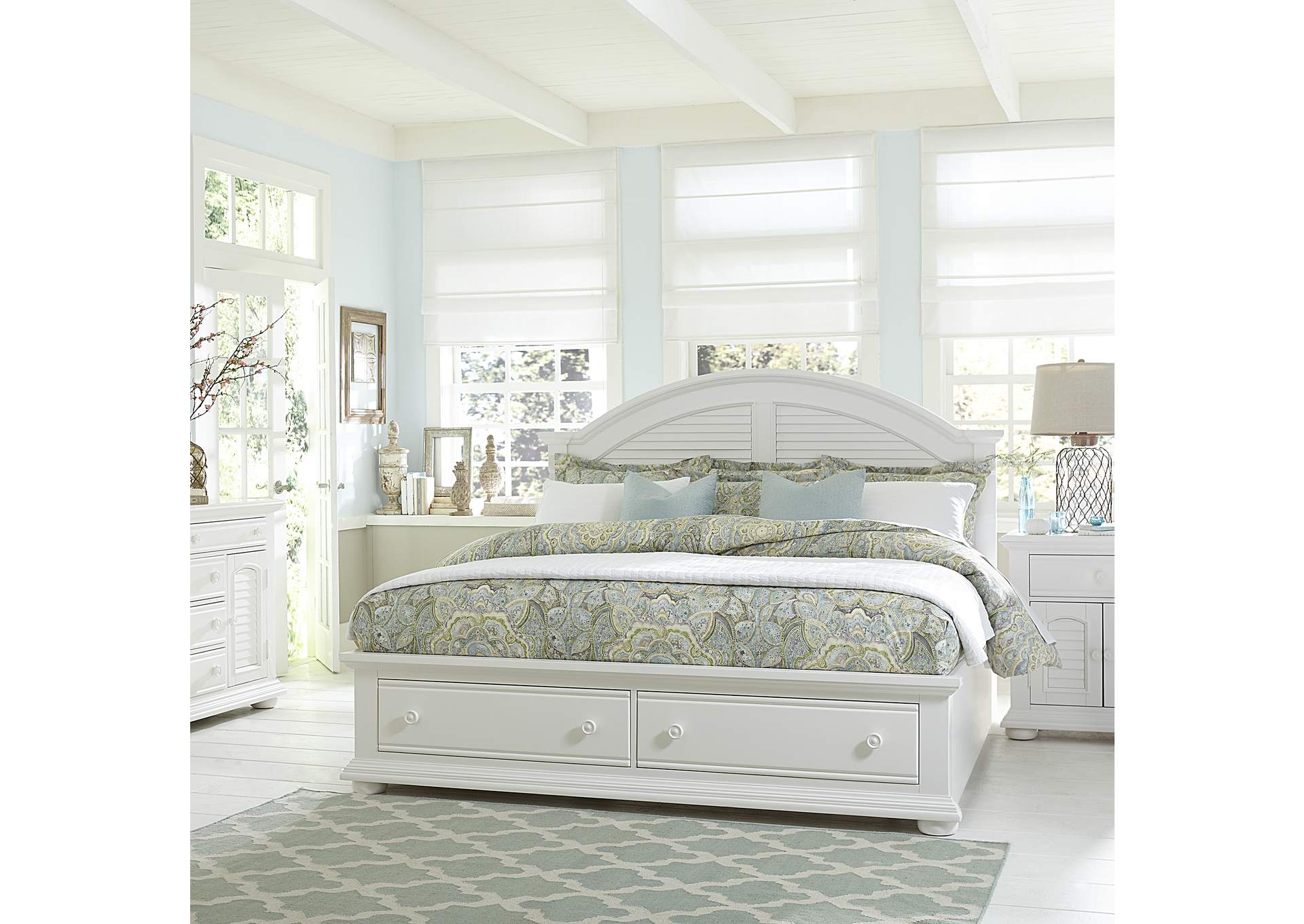 Summer House I King Storage Bed, Dresser & Mirror, Nightstand