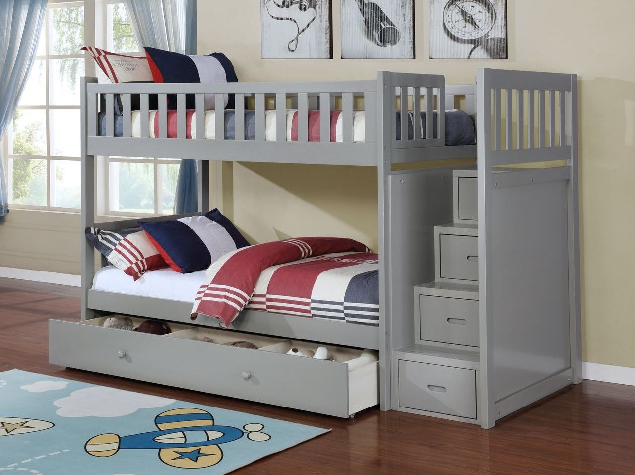 CB802G Twin/Twin Grey Stairstepper Bunk Bed  image 1