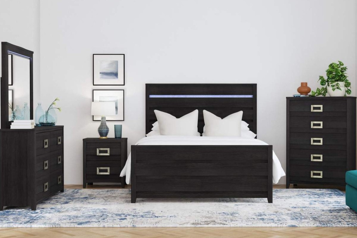 Tobias King 5 Piece Bedroom Set With Led In Black image 1