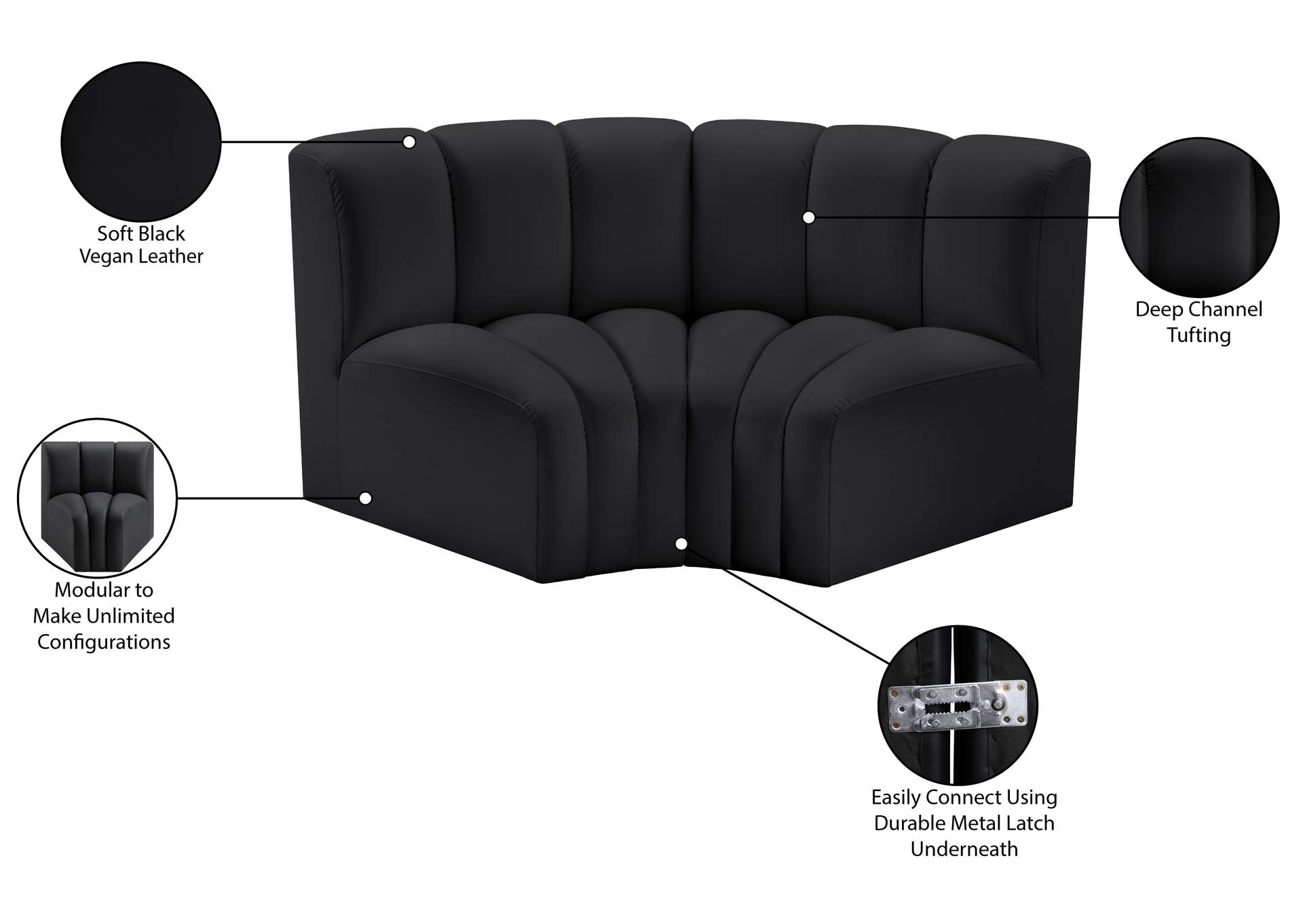Arc Black Vegan Leather Modular Sofa