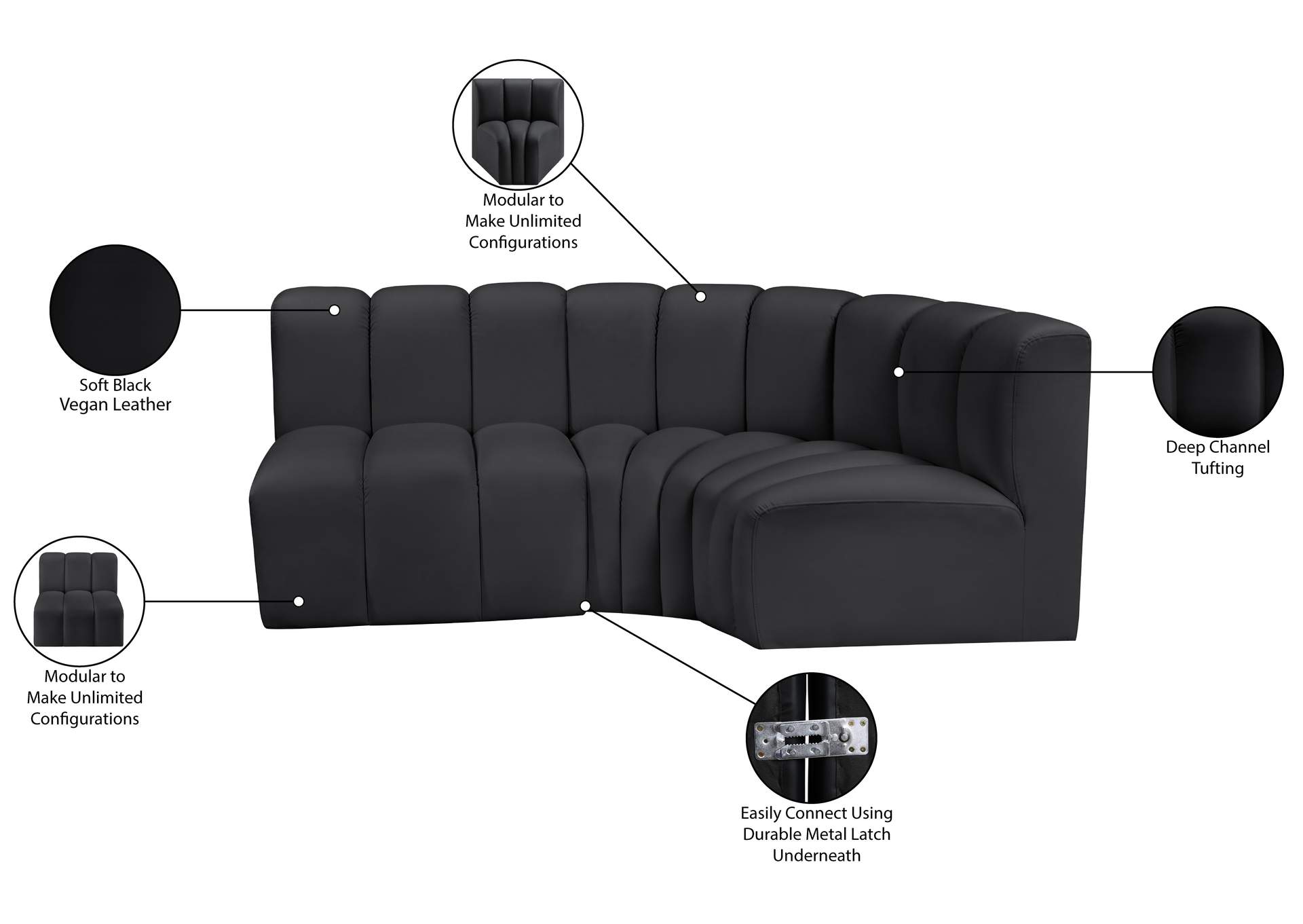 Arc Black Vegan Leather Modular Sofa image 13