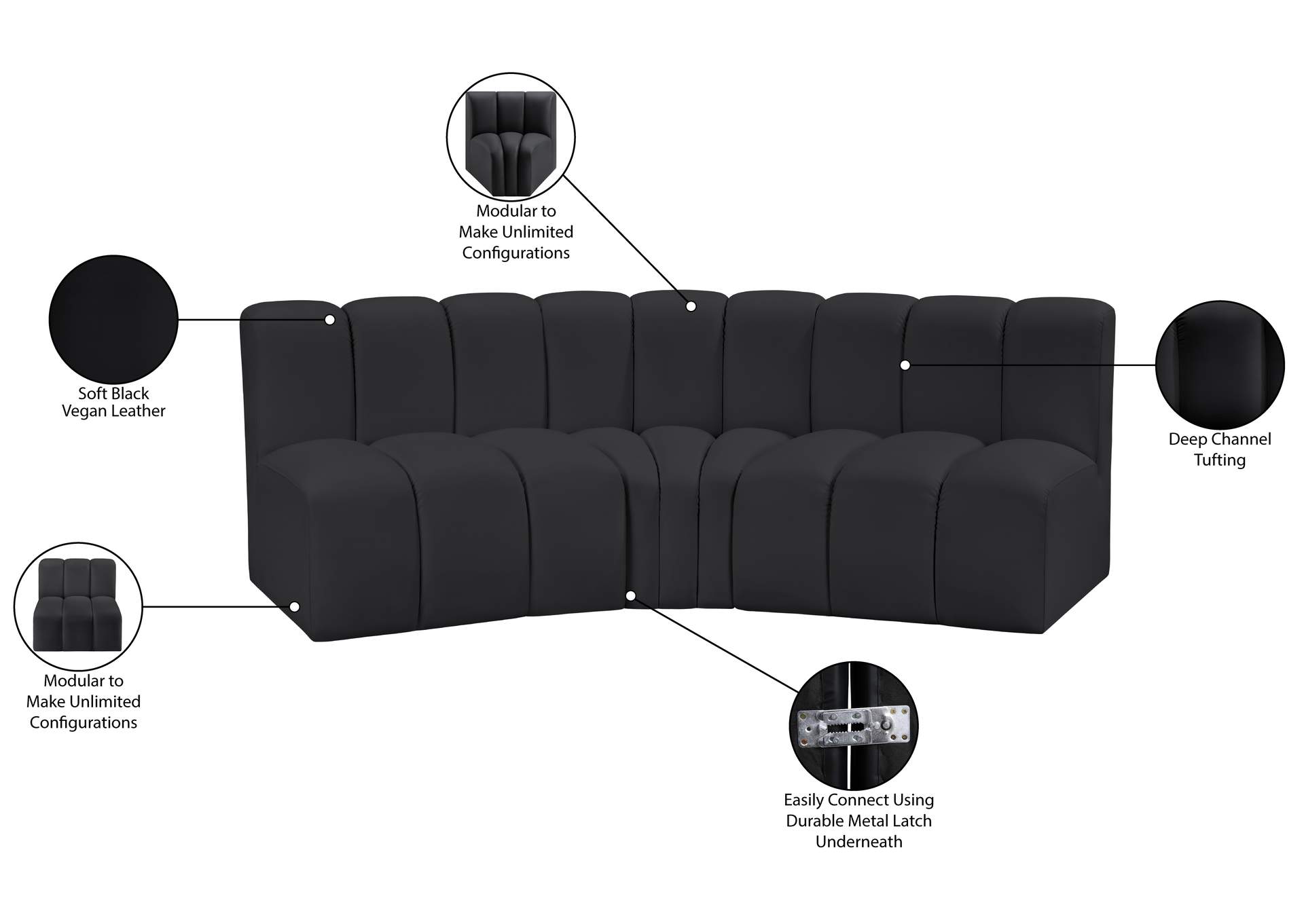 Arc Black Vegan Leather Modular Sofa image 13