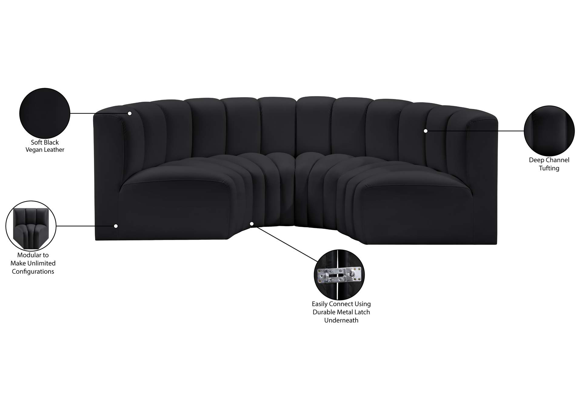 Arc Black Vegan Leather Modular Sofa image 13