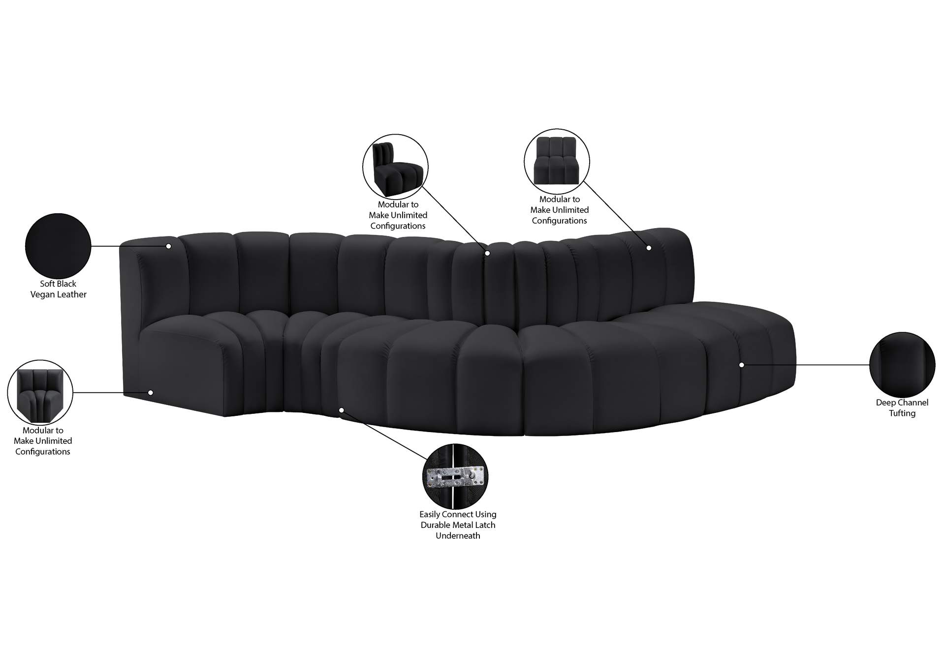 Arc Black Vegan Leather Modular Sofa image 13
