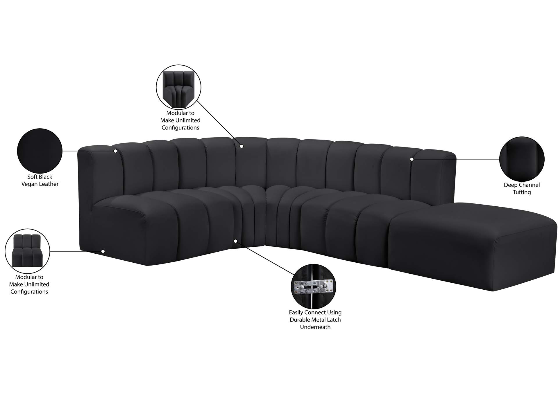 Arc Black Vegan Leather Modular Sofa image 17