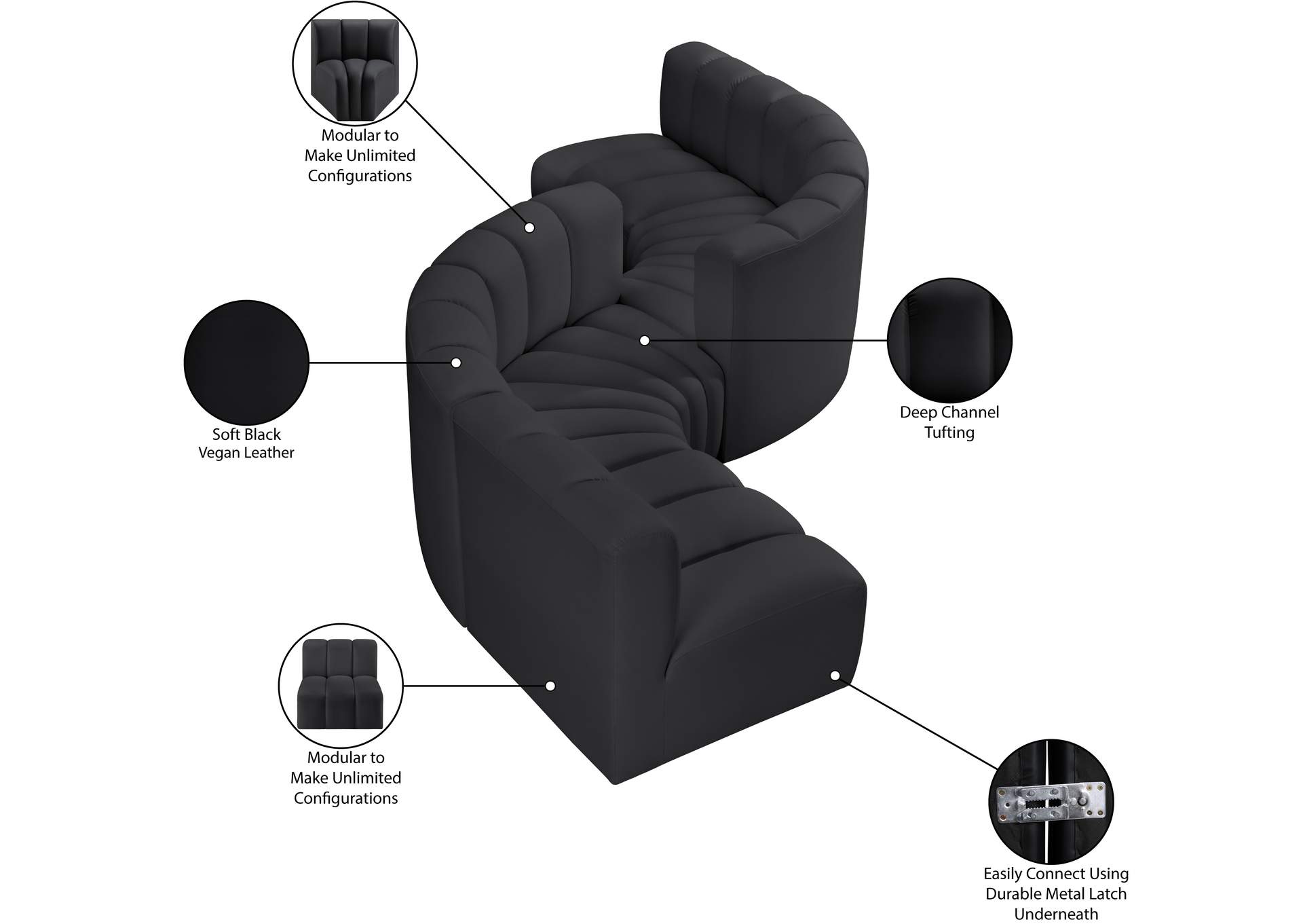 Arc Black Vegan Leather Modular Sofa image 9