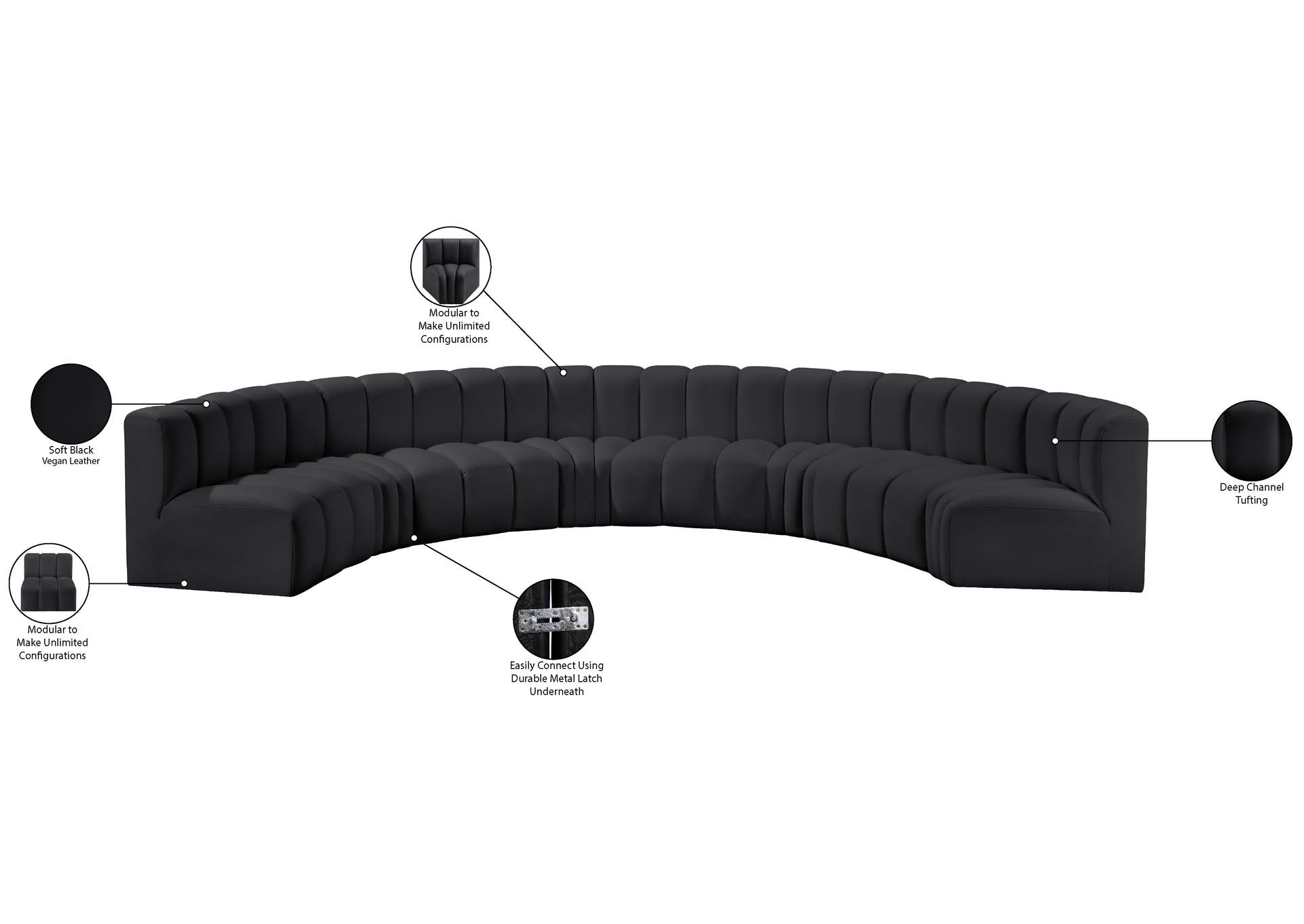 Arc Black Vegan Leather Modular Sofa image 13
