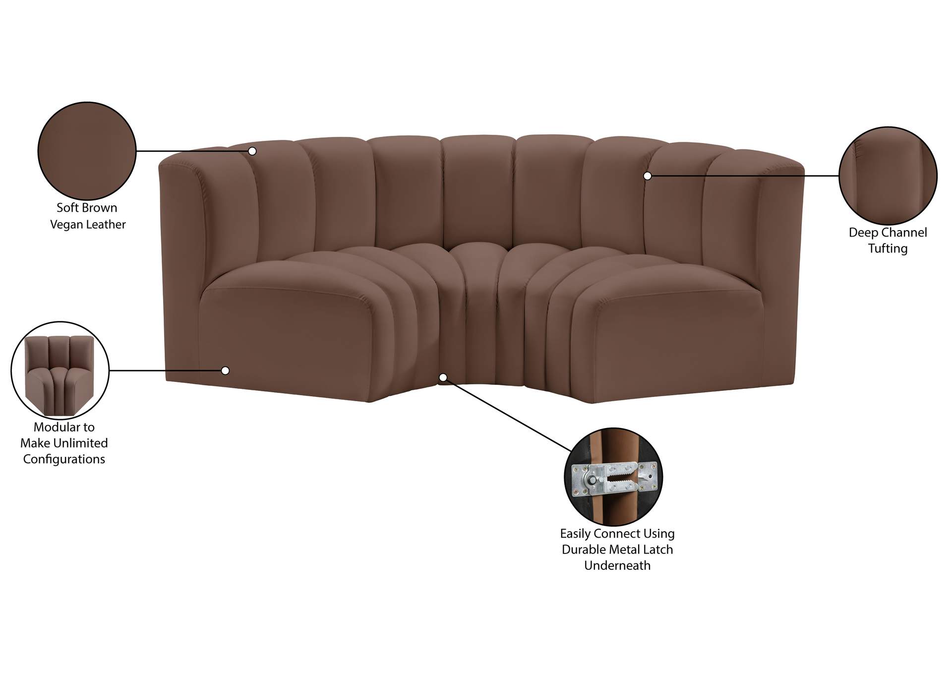 Arc Brown Vegan Leather Modular Sofa