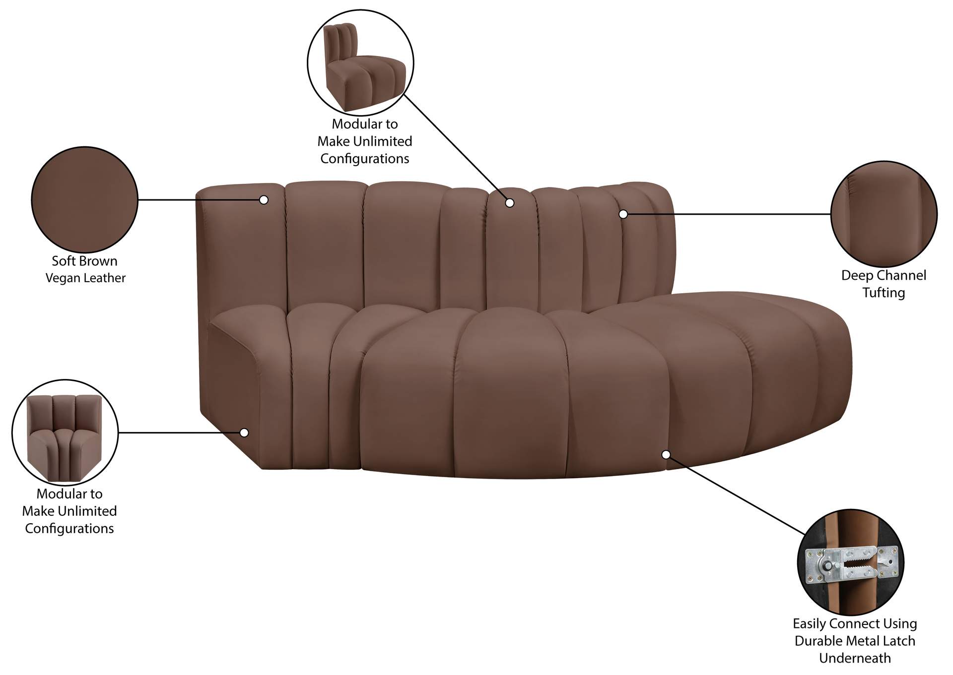 Arc Brown Vegan Leather Modular Sofa image 12