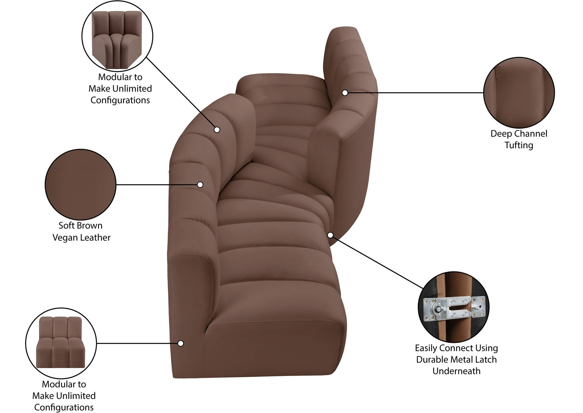 Arc Brown Vegan Leather Modular Sofa image 12