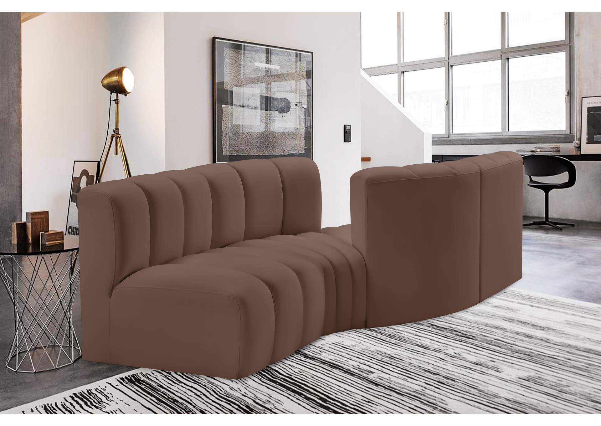 Arc Brown Vegan Leather Modular Sofa image 3
