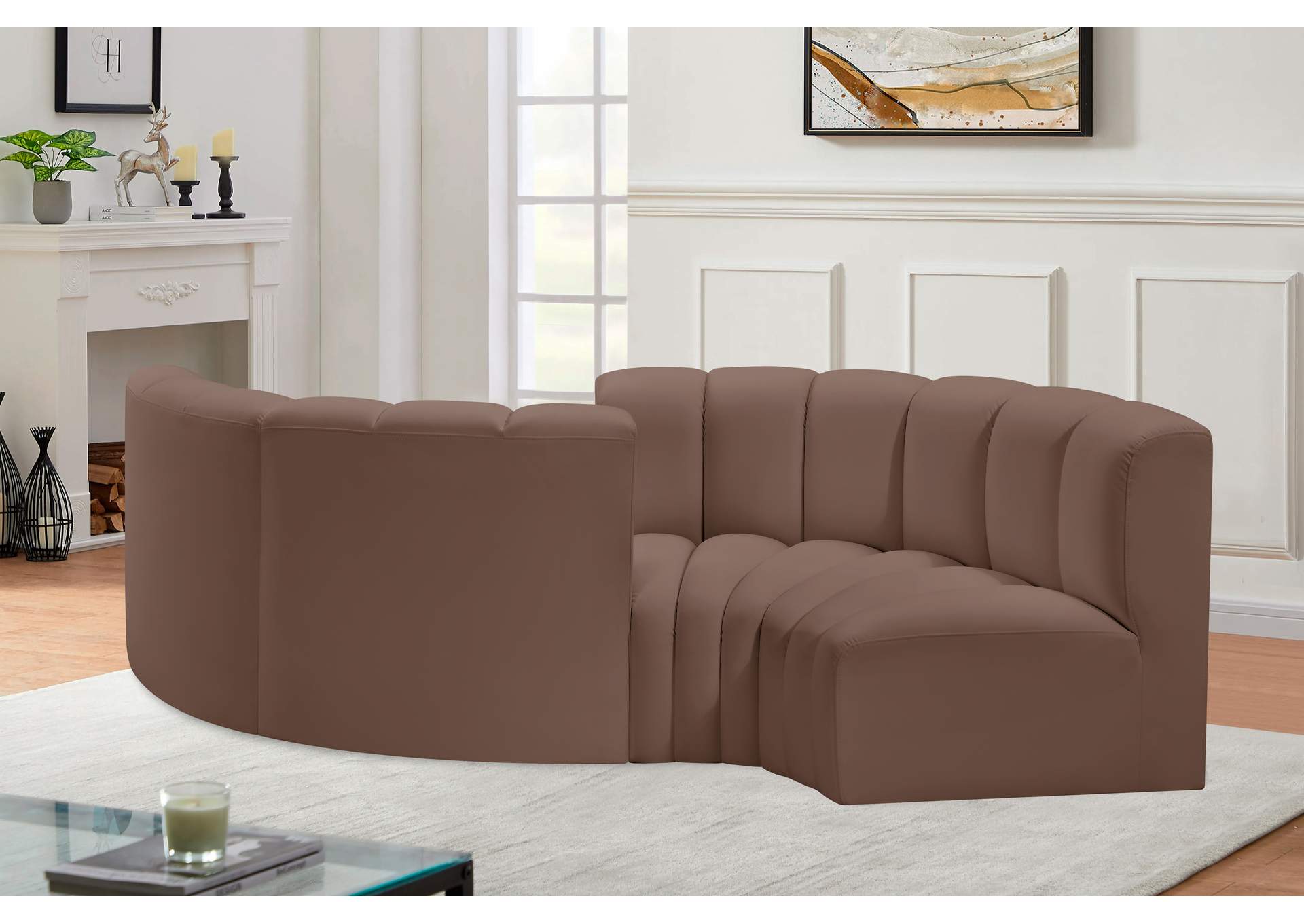 Arc Brown Vegan Leather Modular Sofa image 3