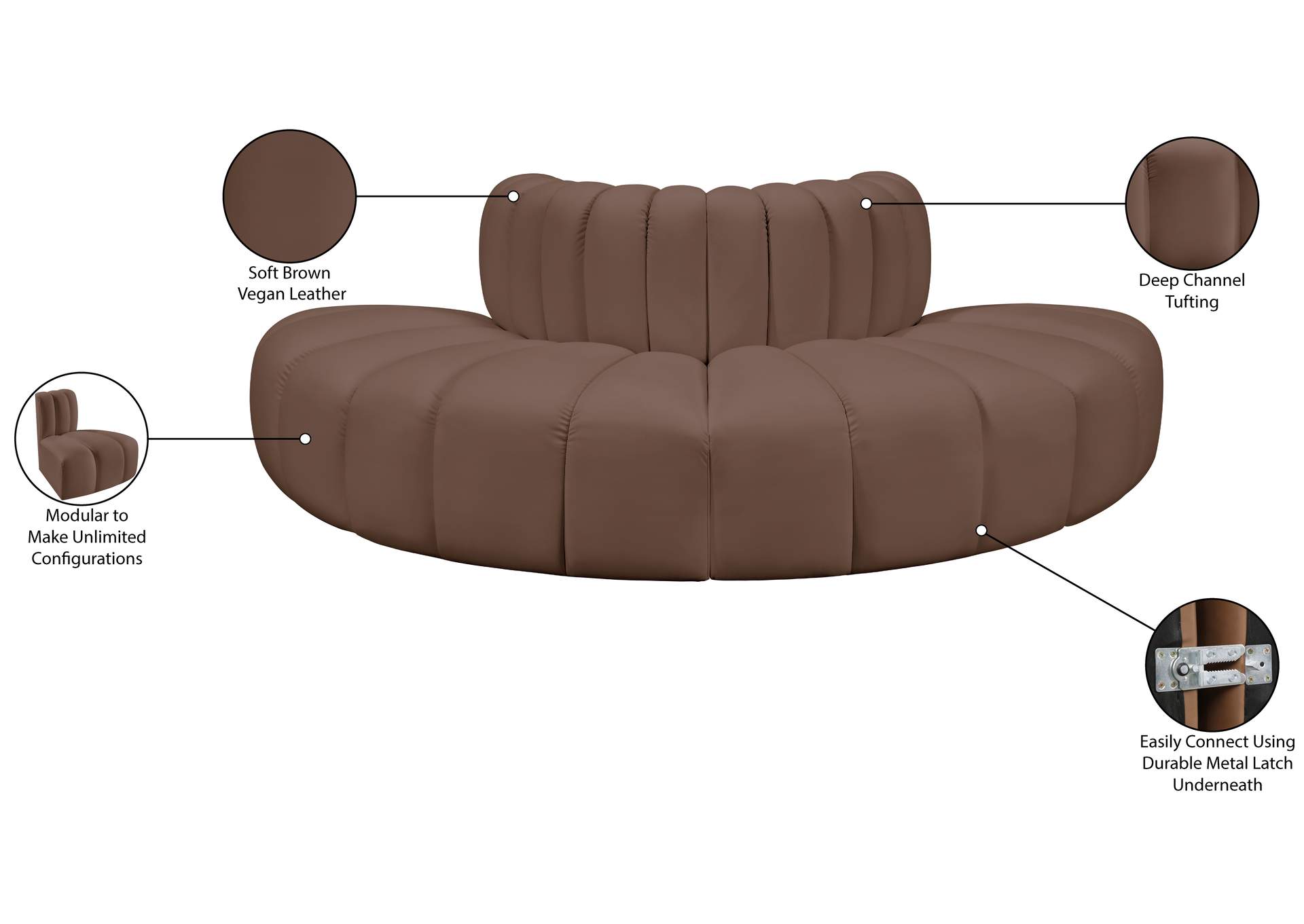 Arc Brown Vegan Leather Modular Sofa image 13