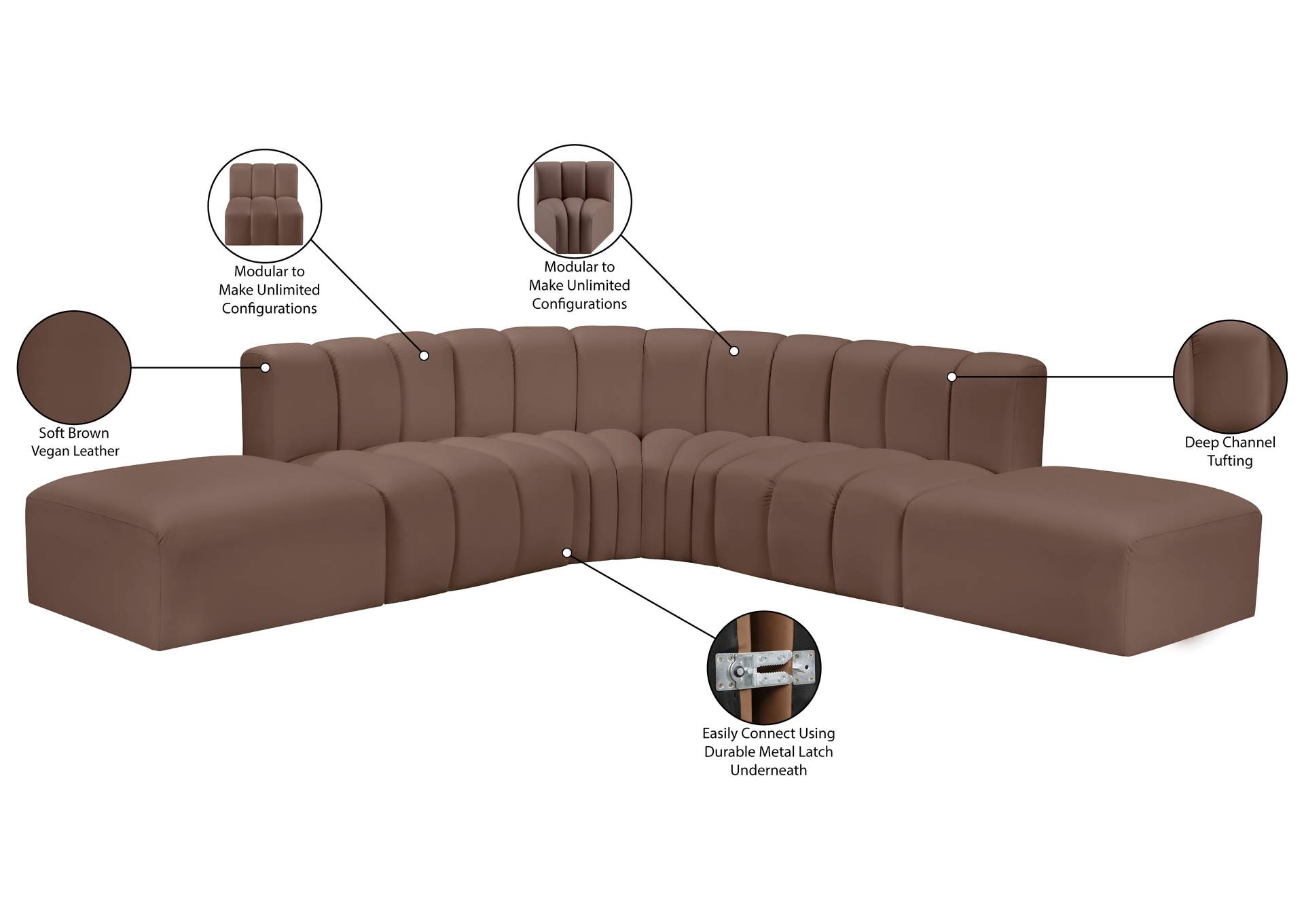 Arc Brown Vegan Leather Modular Sofa image 13