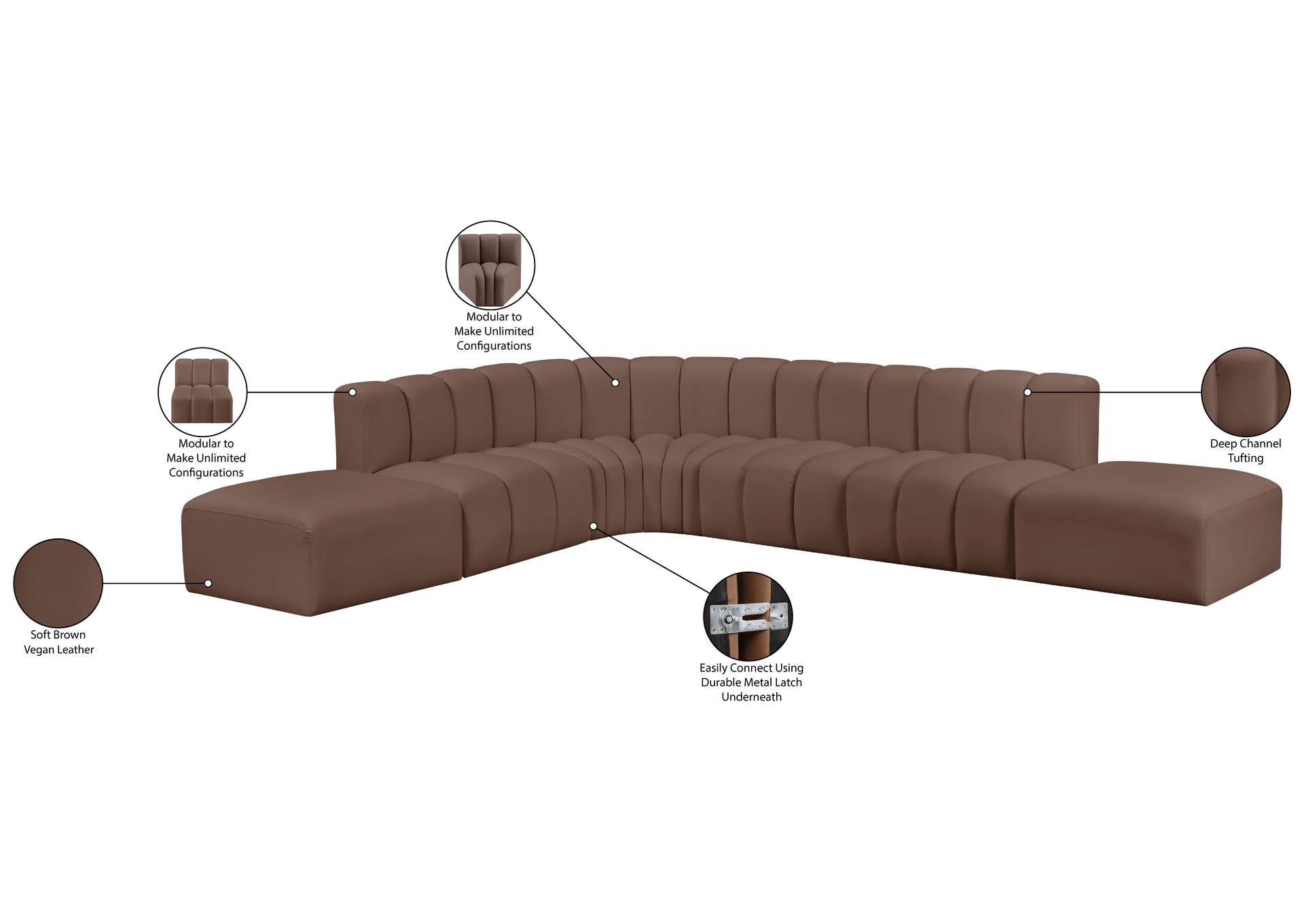 Arc Brown Vegan Leather Modular Sofa image 12