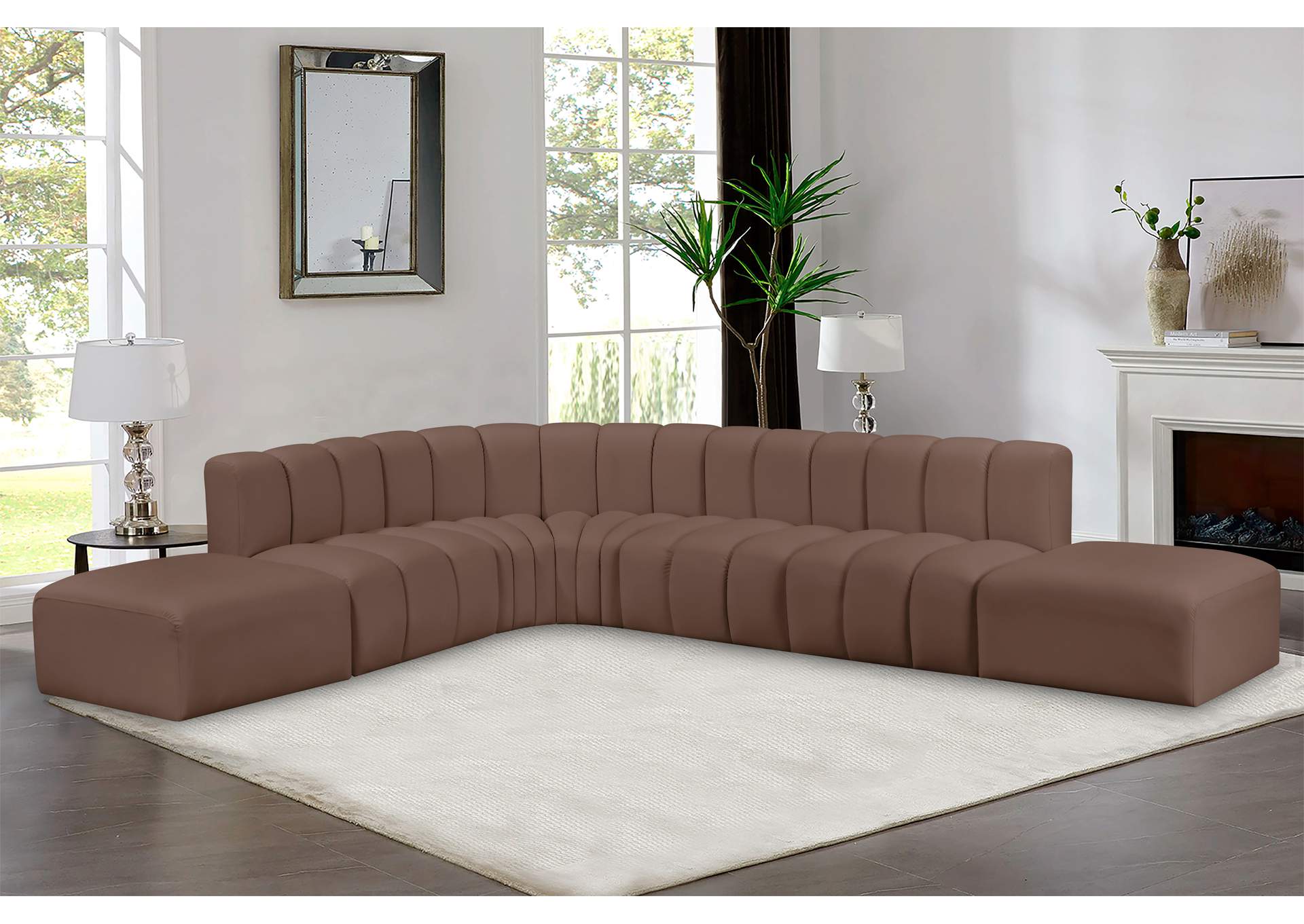Arc Brown Vegan Leather Modular Sofa image 3