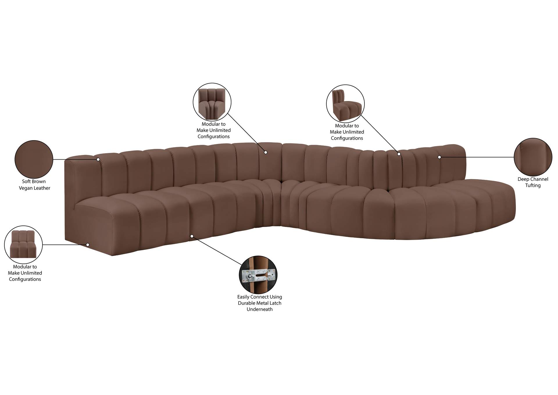 Arc Brown Vegan Leather Modular Sofa image 14