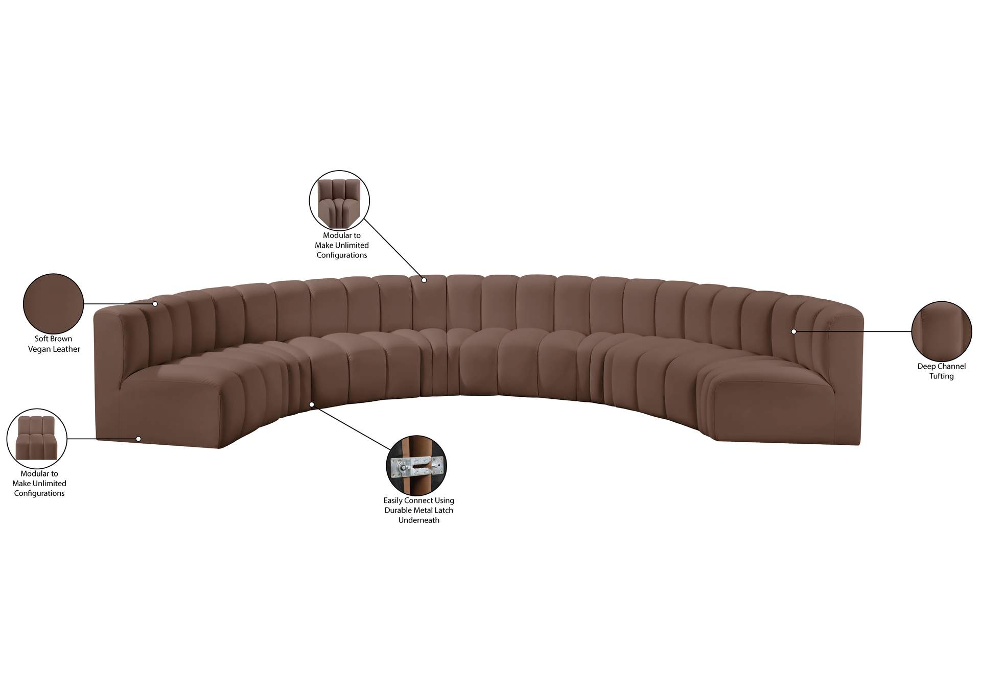 Arc Brown Vegan Leather Modular Sofa image 13