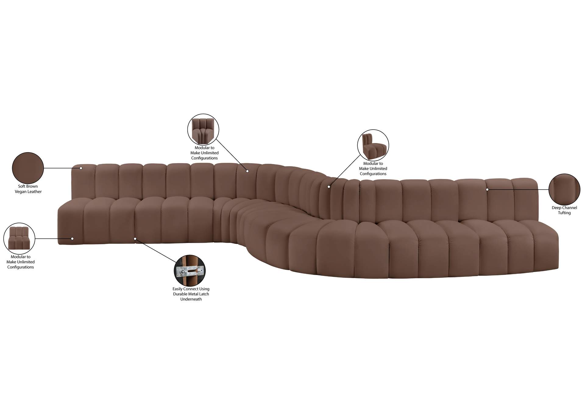 Arc Brown Vegan Leather Modular Sofa image 15
