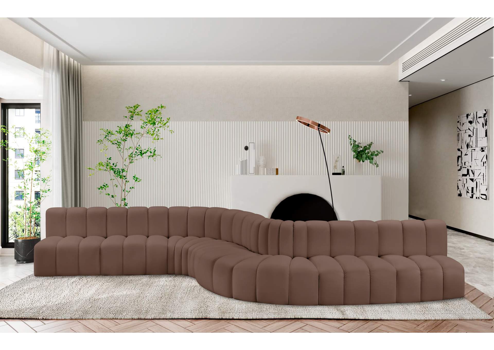 Arc Brown Vegan Leather Modular Sofa image 3