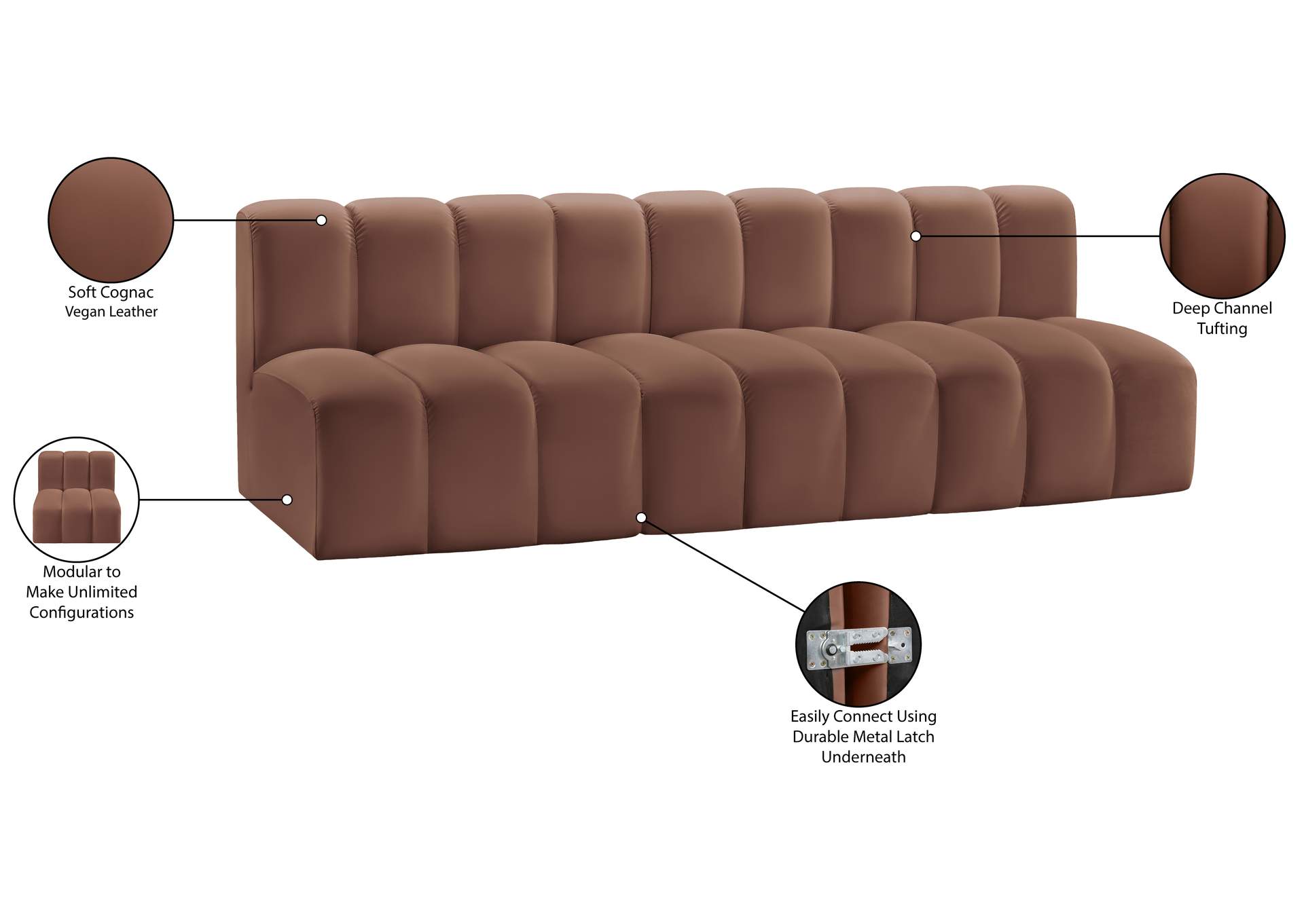 Arc Cognac Vegan Leather Modular Sofa image 13