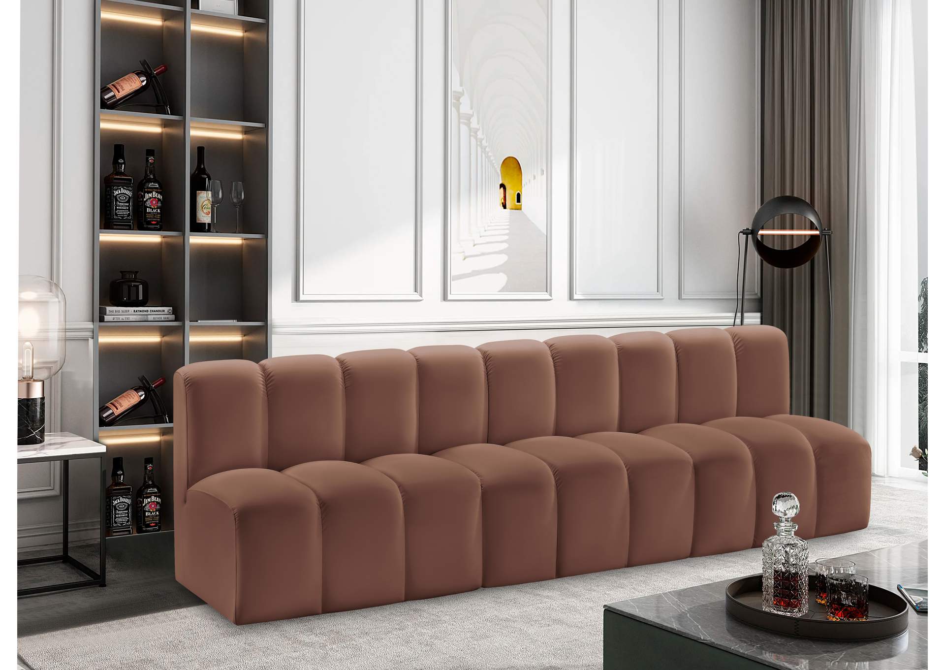 Arc Cognac Vegan Leather Modular Sofa image 3