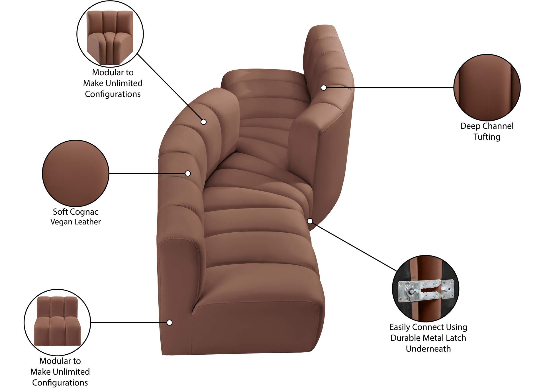 Arc Cognac Vegan Leather Modular Sofa image 12
