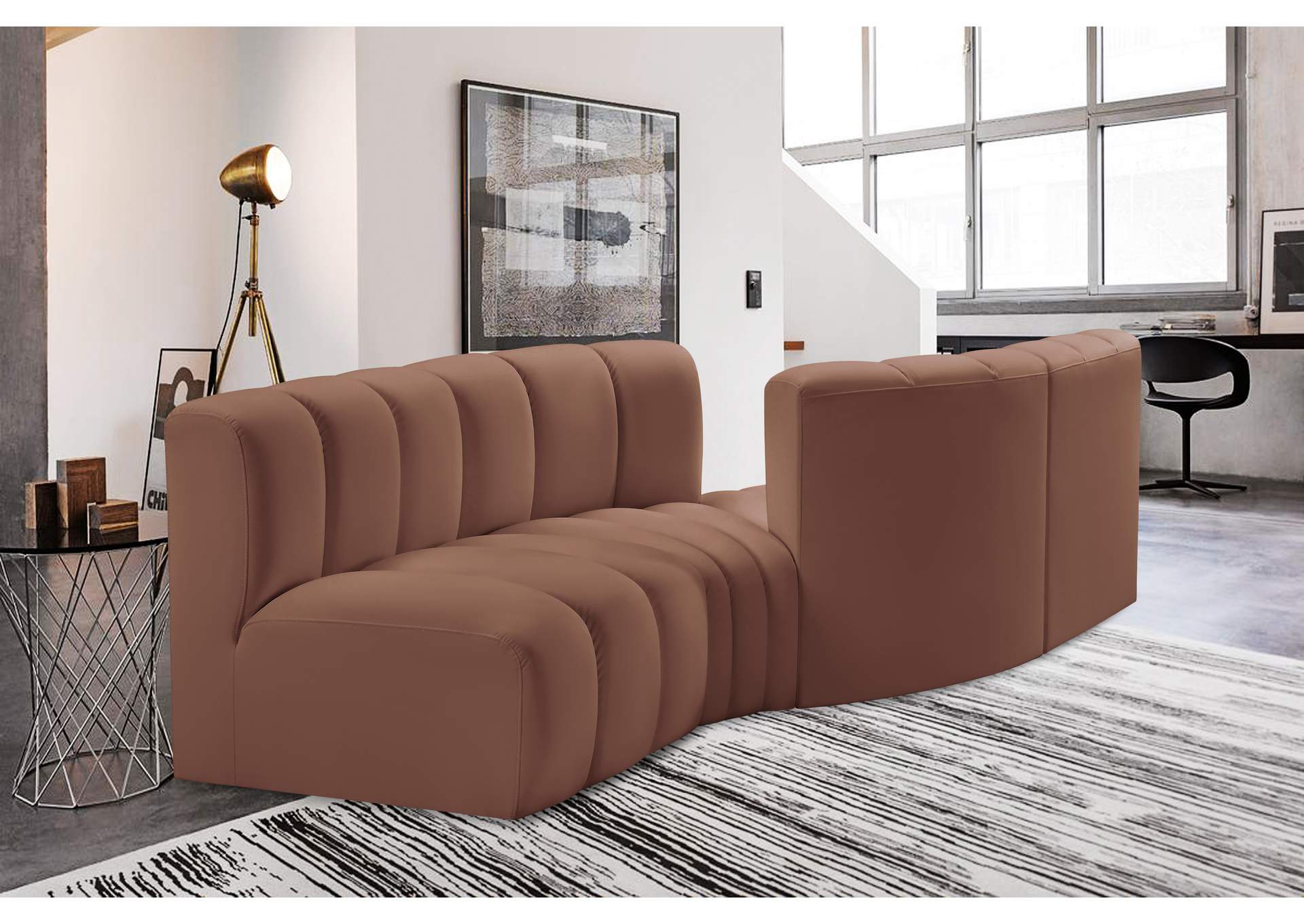 Arc Cognac Vegan Leather Modular Sofa image 3
