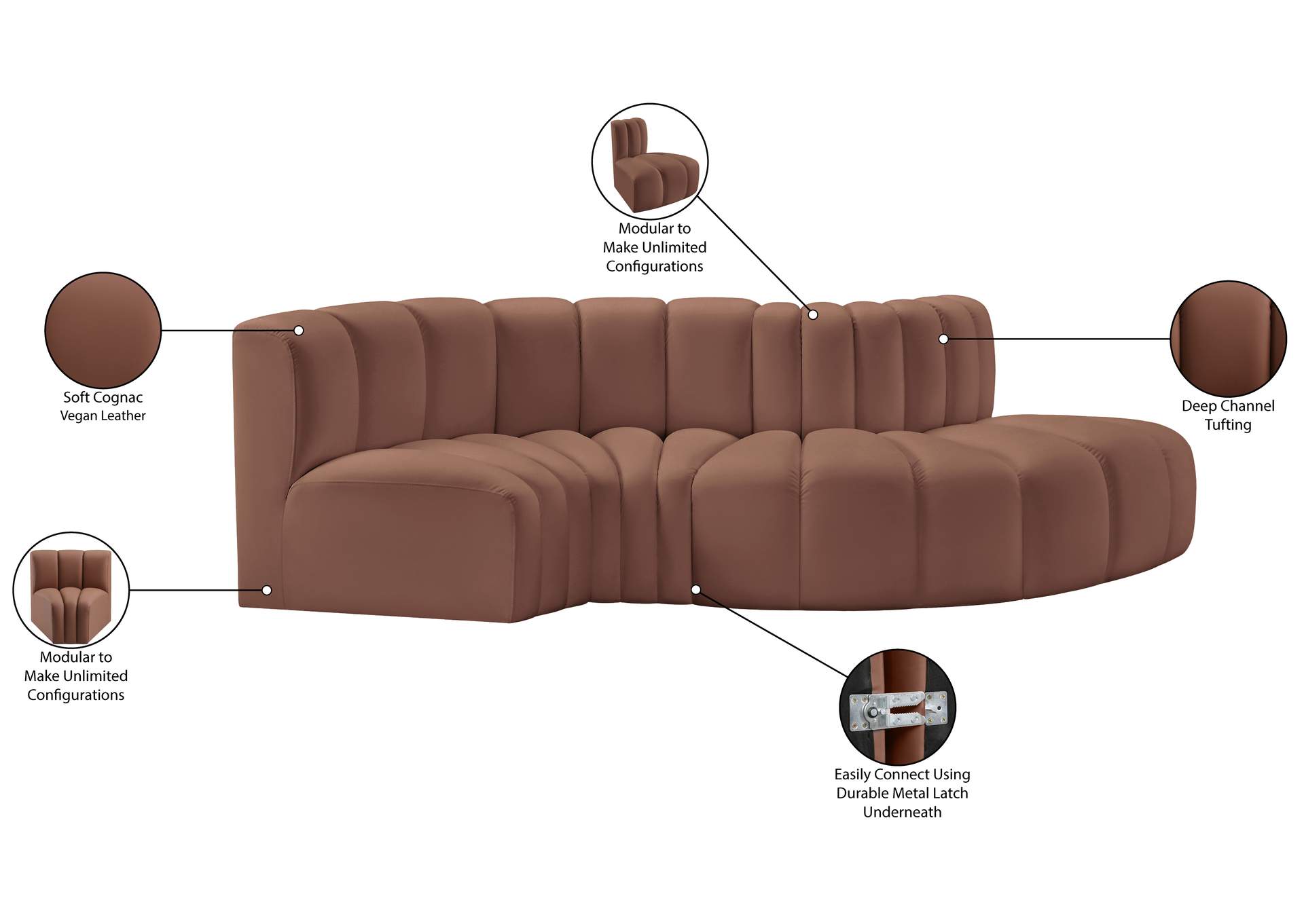 Arc Cognac Vegan Leather Modular Sofa image 12