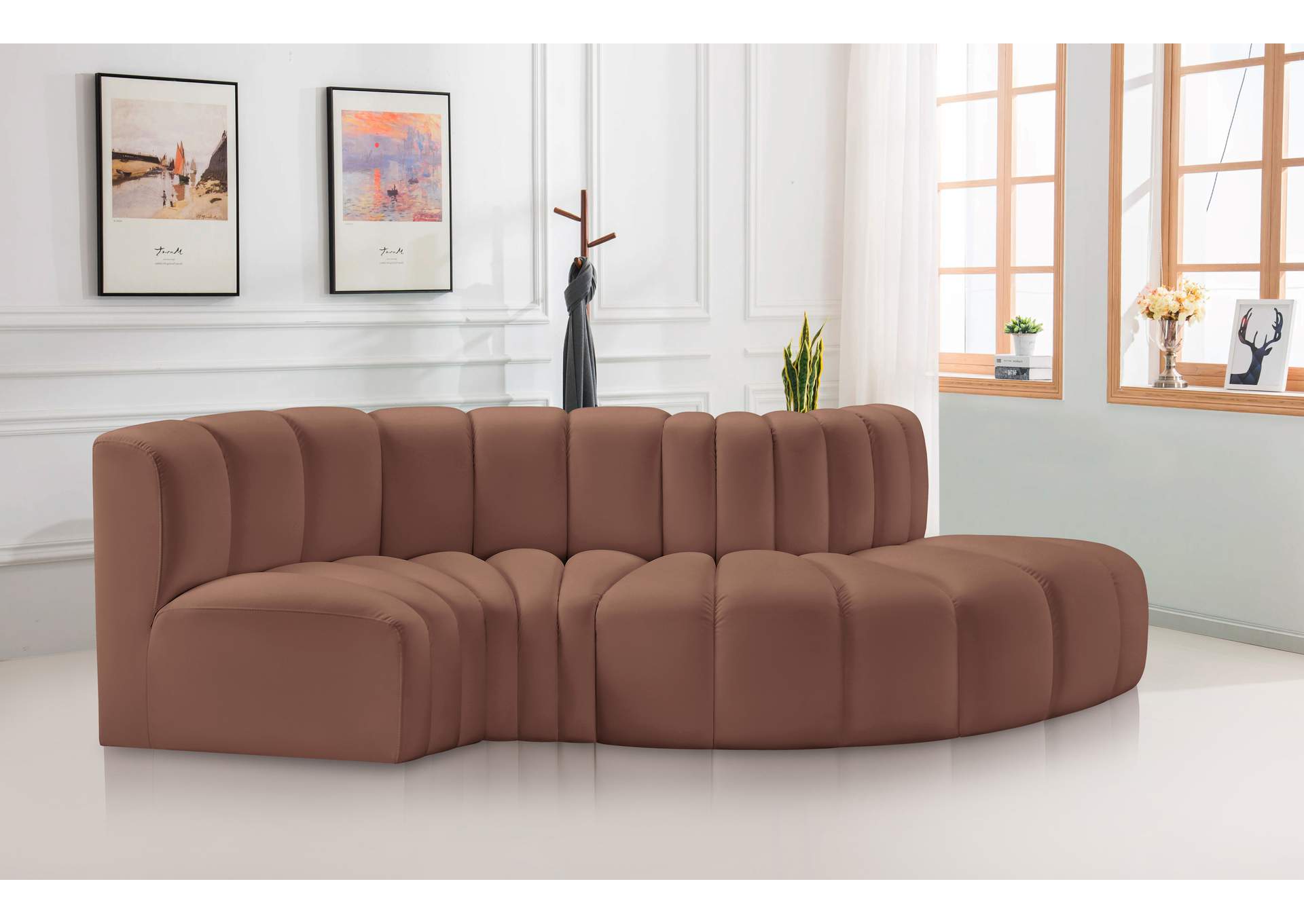 Arc Cognac Vegan Leather Modular Sofa image 3